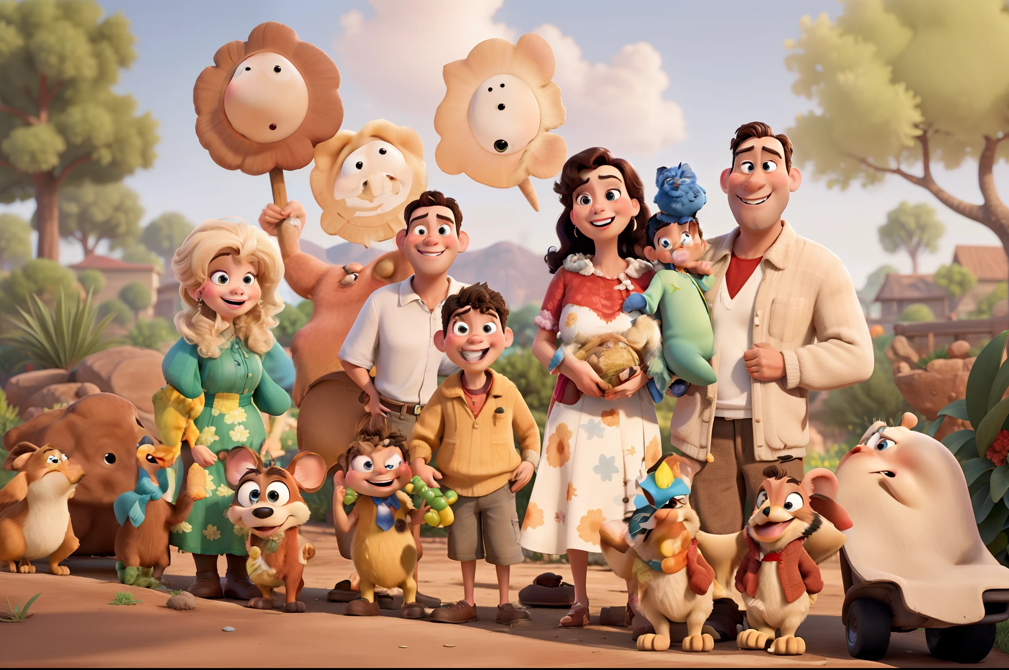 A family in great quality and definition in the Disney pixar style