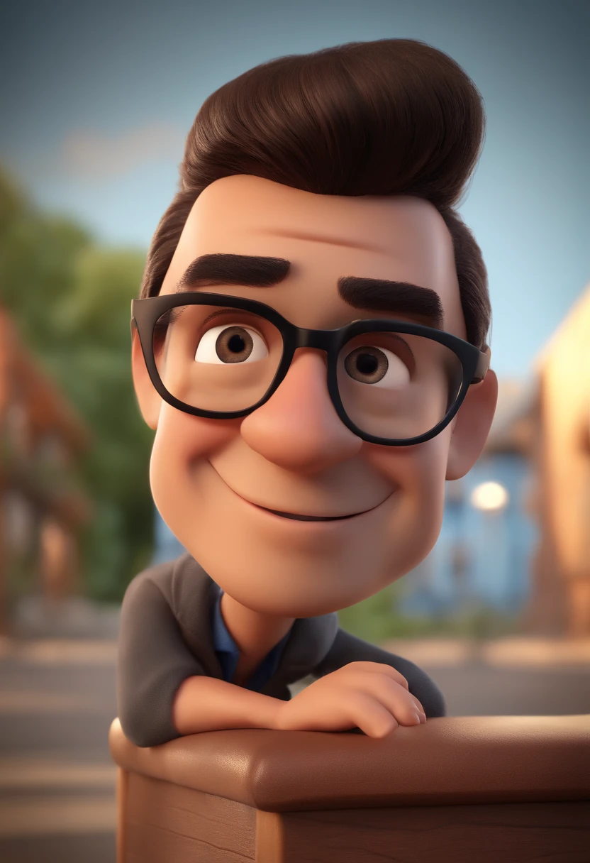 Cartoon character of a man with black glasses and a blue shirt, animation character, Caractere estilizado, animation style rendering, 3D estilizado, Arnold Maya render, 3 d render stylized, toon render keyshot, Personagem 3D, Personagem 3D, 3d rendering stylized, 3 d character render, personagem de desenho animado, Personagem de close up, Pose de personagem, (Estilo Pixar) (master part:1.2) (Bokeh) (best quality) (pele detalhada) (textura detalhada) (8k) (argila) (Cinematic lighting) (foco nítido