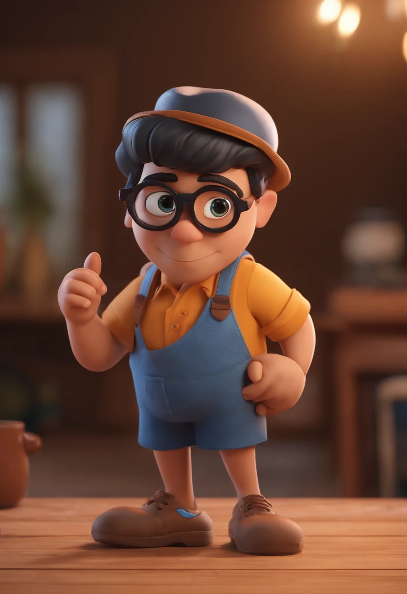 Cartoon character of a man with black glasses and a blue shirt, cabelo baixo penteado para o lado, barba curta, animation character, Caractere estilizado, animation style rendering, 3D estilizado, 3 d render stylized, toon render keyshot, Personagem 3D, Personagem 3D, 3d rendering stylized, 3 d character render, personagem de desenho animado, Personagem de close up, Pose de personagem, (Estilo Pixar) (master part:1.2) (Bokeh) (best quality) (pele detalhada) (textura detalhada) (8k) (argila) (Cinematic lighting) (foco nítido