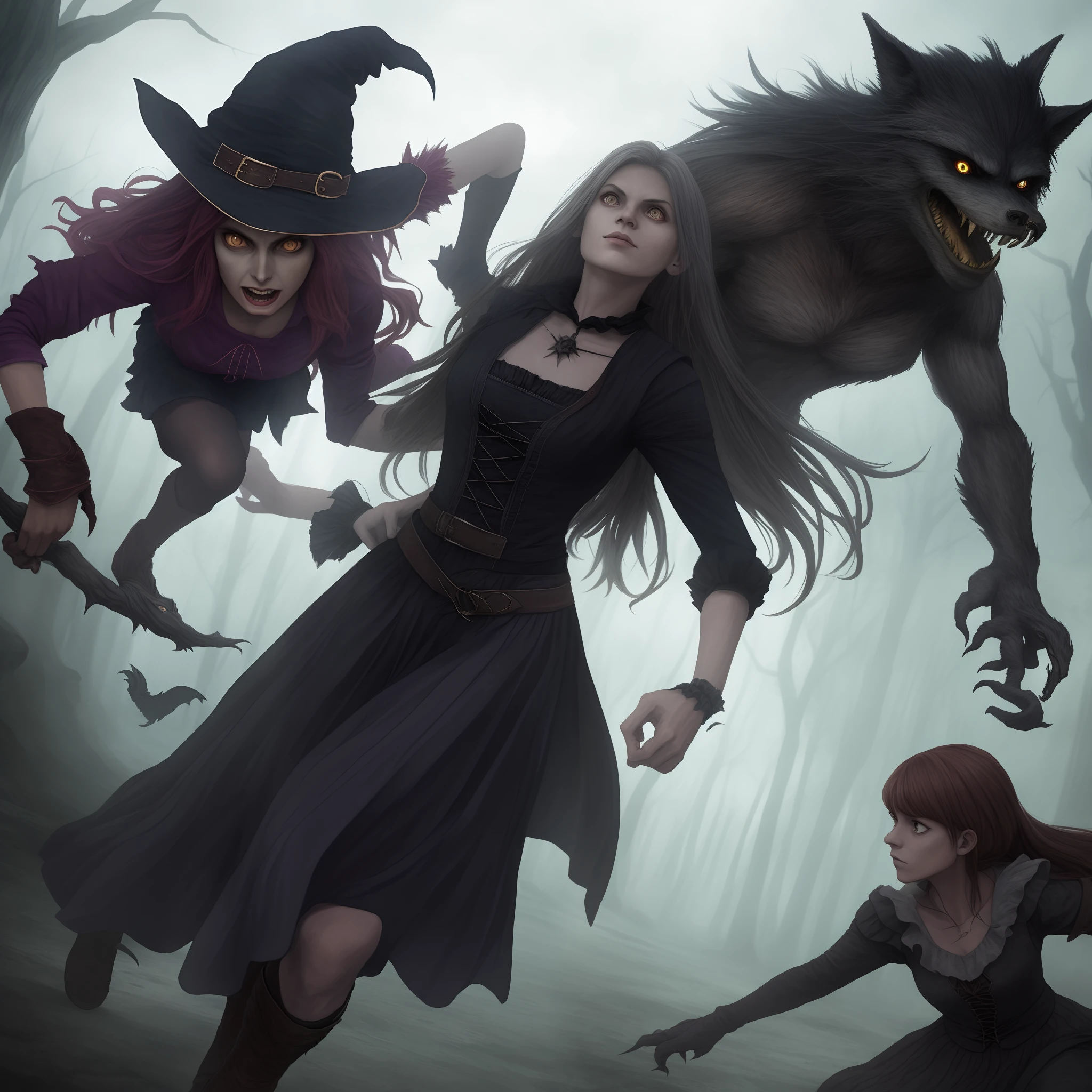 Fine matte painting, dark angel big wings haunted castle on drawing table full of knives, horror, eerie, scary, secret horror, tentacles, vines, eyes, unthinkable valley effect teeth, limbs, animals, blood moon