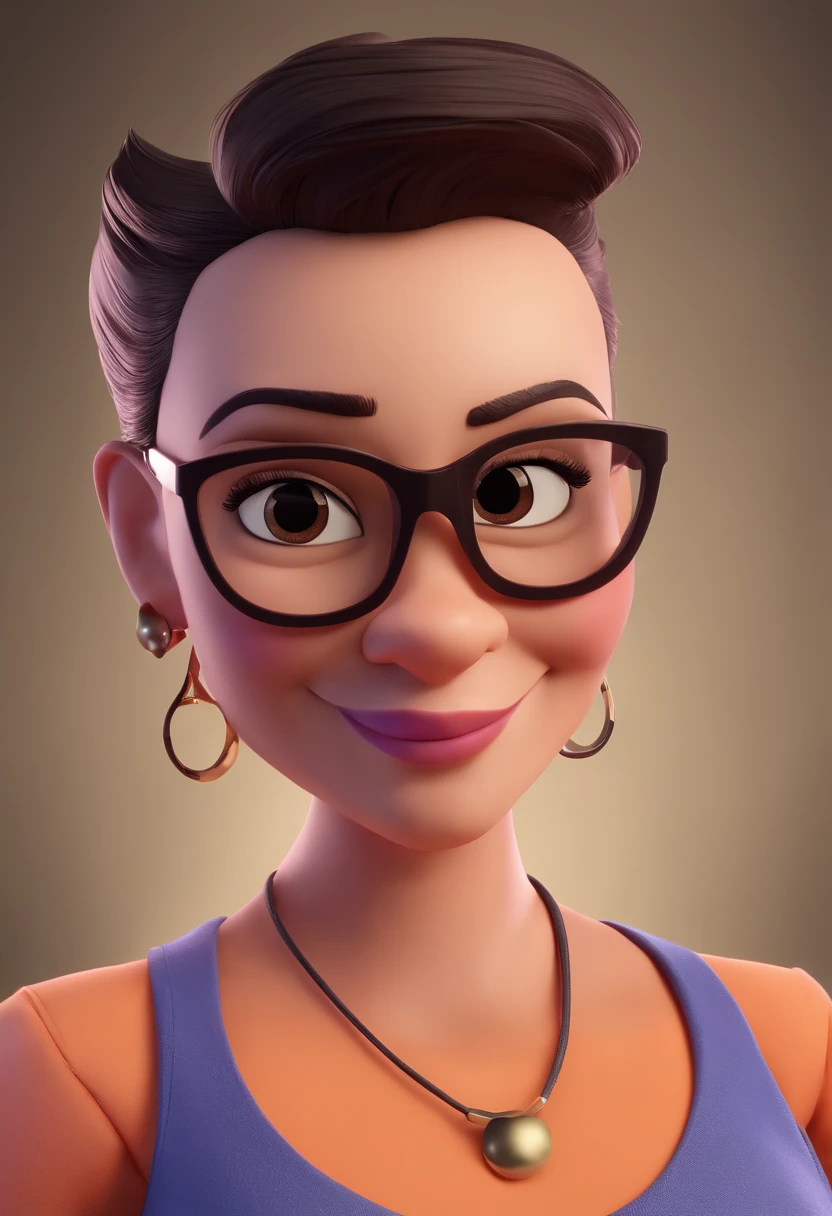 Cartoon character of a woman with black glasses and a pink shirt, brinco de arco-iris,animation character, Caractere estilizado, animation style rendering, 3D estilizado, Arnold Maya render, 3 d render stylized, toon render keyshot, Personagem 3D, Personagem 3D, 3d rendering stylized, 3 d character render, personagem de desenho animado, Personagem de close up, Pose de personagem,  (Estilo Pixar) (master part:1.2) (Bokeh) (best quality) (pele detalhada) (textura detalhada) (8k) (argila) (Cinematic lighting) (foco nítido