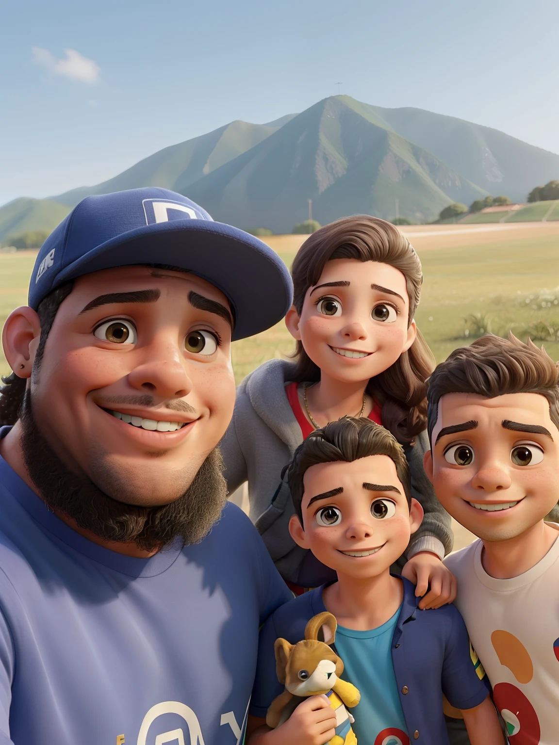 there are three people that are posing for a picture together, dois meninos pequenos, uma mulher, um homem, david rios ferreira, Directed by: Nandor Soldier, Ronaldo Luis Nazario da Lima, Phenomenon Ronaldo Nazario, caio santos, Malika Favre, andrea rocha, com montanhas ao fundo, Happy family, Ronaldo Nazario, Postagem 4k, 4 k post, Directed by: Luis Miranda