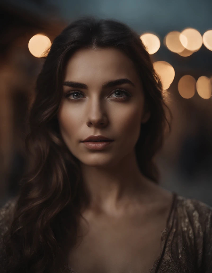 Cinematic portrait, upper body, face, facing the audience, (Reality :1.3), one of the most beautiful artworks in the world, a woman looks into the camera, detailed beautiful face, action shooting, ancient city background, realistic photos, CG, Art Station, sexy
