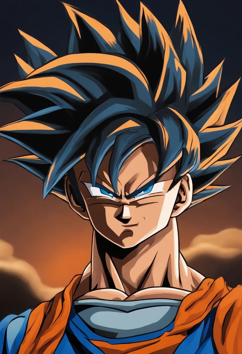goku ,homem ,cabelo azul espetado para ciama,roupa laranja,dragon ball