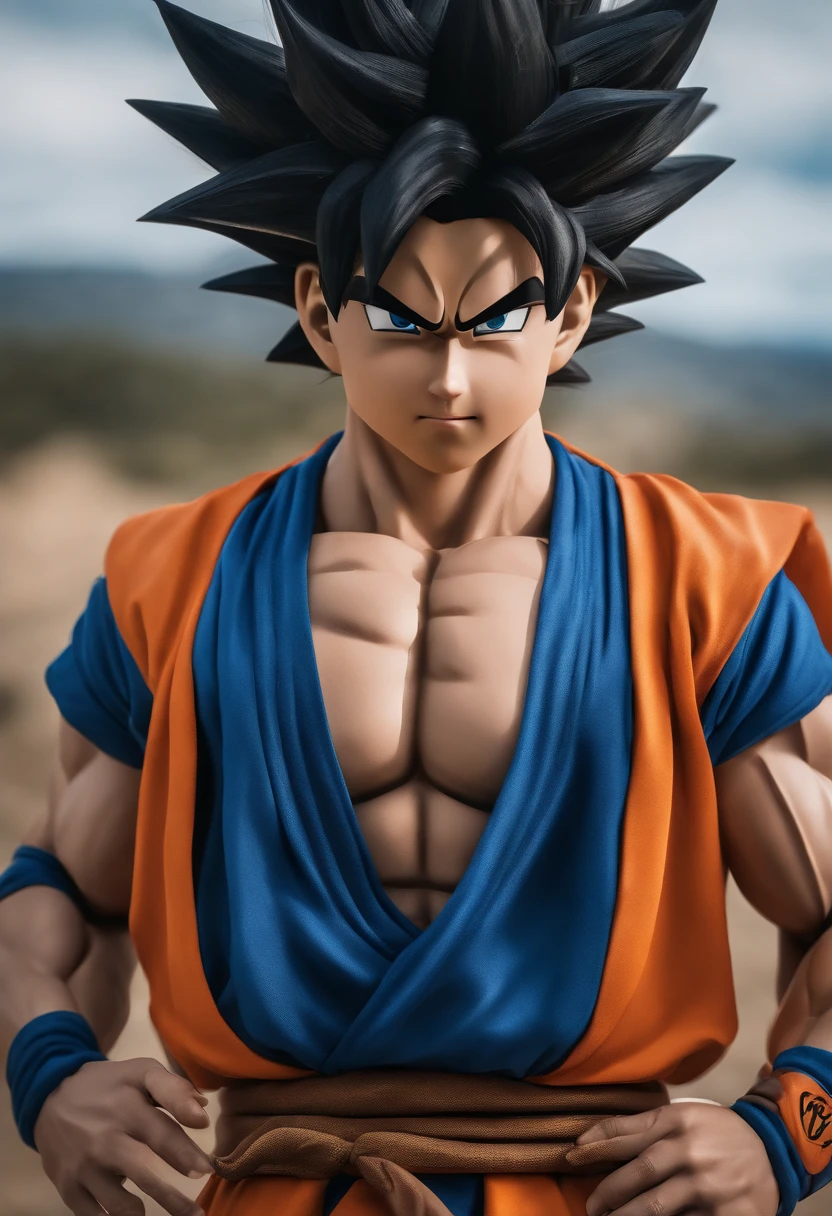 goku ,mulher ,cabelo azul espetado para ciama,roupa laranja,dragon ball