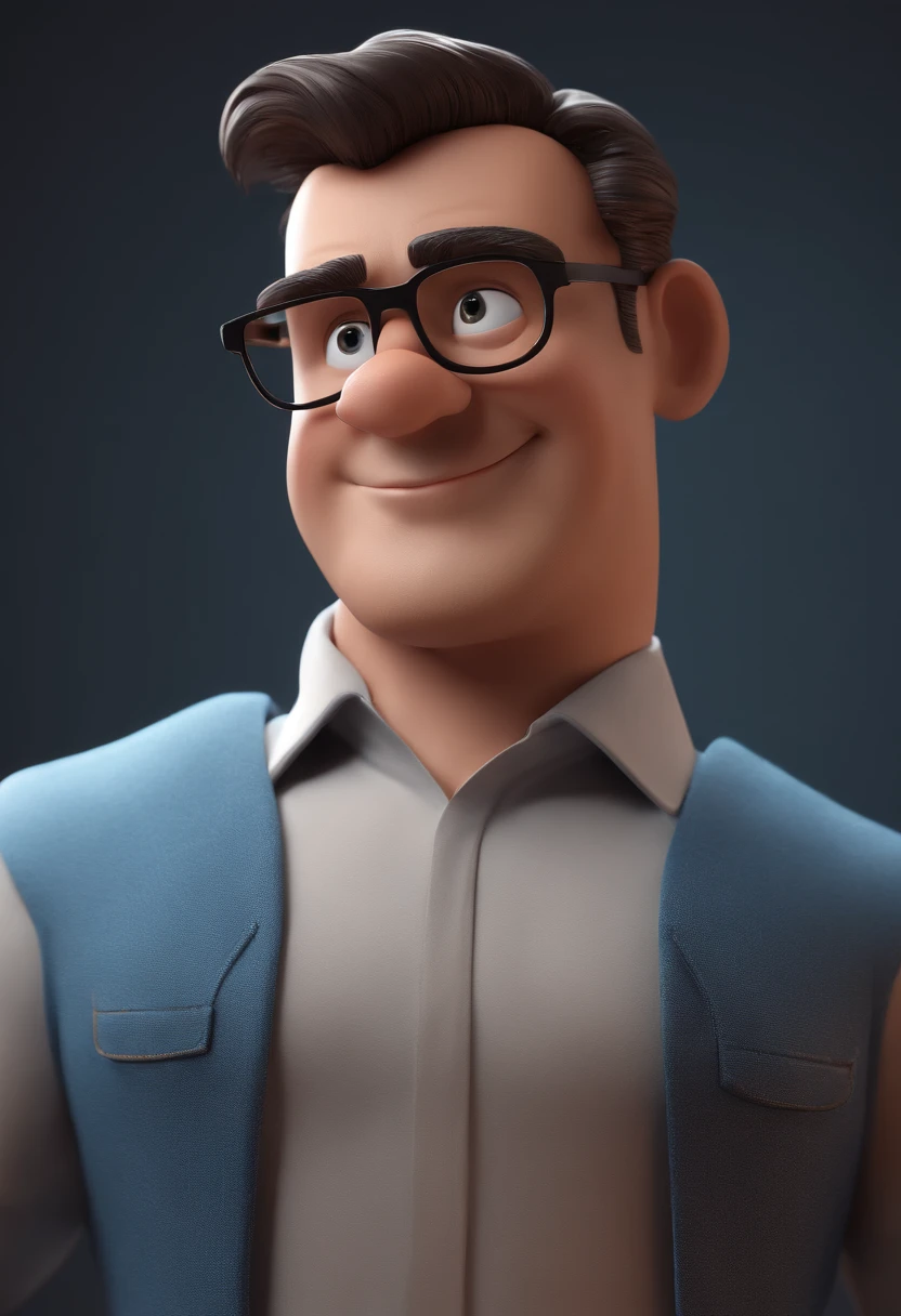 Cartoon character of a man with black glasses and a blue shirt, animation character, Caractere estilizado, animation style rendering, 3D estilizado, Arnold Maya render, 3 d render stylized, toon render keyshot, Personagem 3D, Personagem 3D, 3d rendering stylized, 3 d character render, personagem de desenho animado, Personagem de close up, Pose de personagem, (Estilo Pixar) (master part:1.2) (Bokeh) (best quality) (pele detalhada) (textura detalhada) (8k) (argila) (Cinematic lighting) (foco nítido