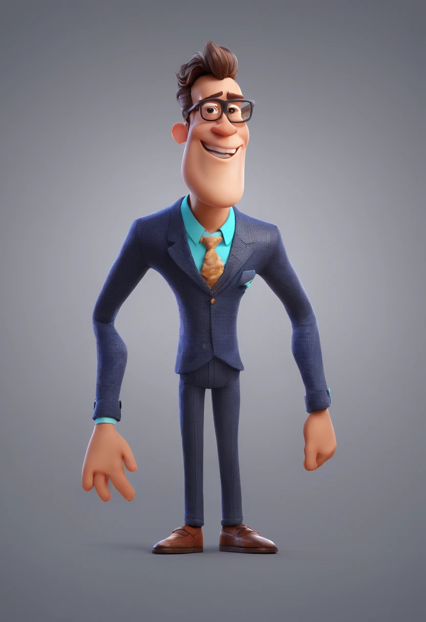 Cartoon character of a man with black glasses and a blue shirt, animation character, Caractere estilizado, animation style rendering, 3D estilizado, Arnold Maya render, 3 d render stylized, toon render keyshot, Personagem 3D, Personagem 3D, 3d rendering stylized, 3 d character render, personagem de desenho animado, Personagem de close up, Pose de personagem,  (Estilo Pixar) (master part:1.2) (Bokeh) (best quality) (pele detalhada) (textura detalhada) (8k) (argila) (Cinematic lighting) (foco nítido