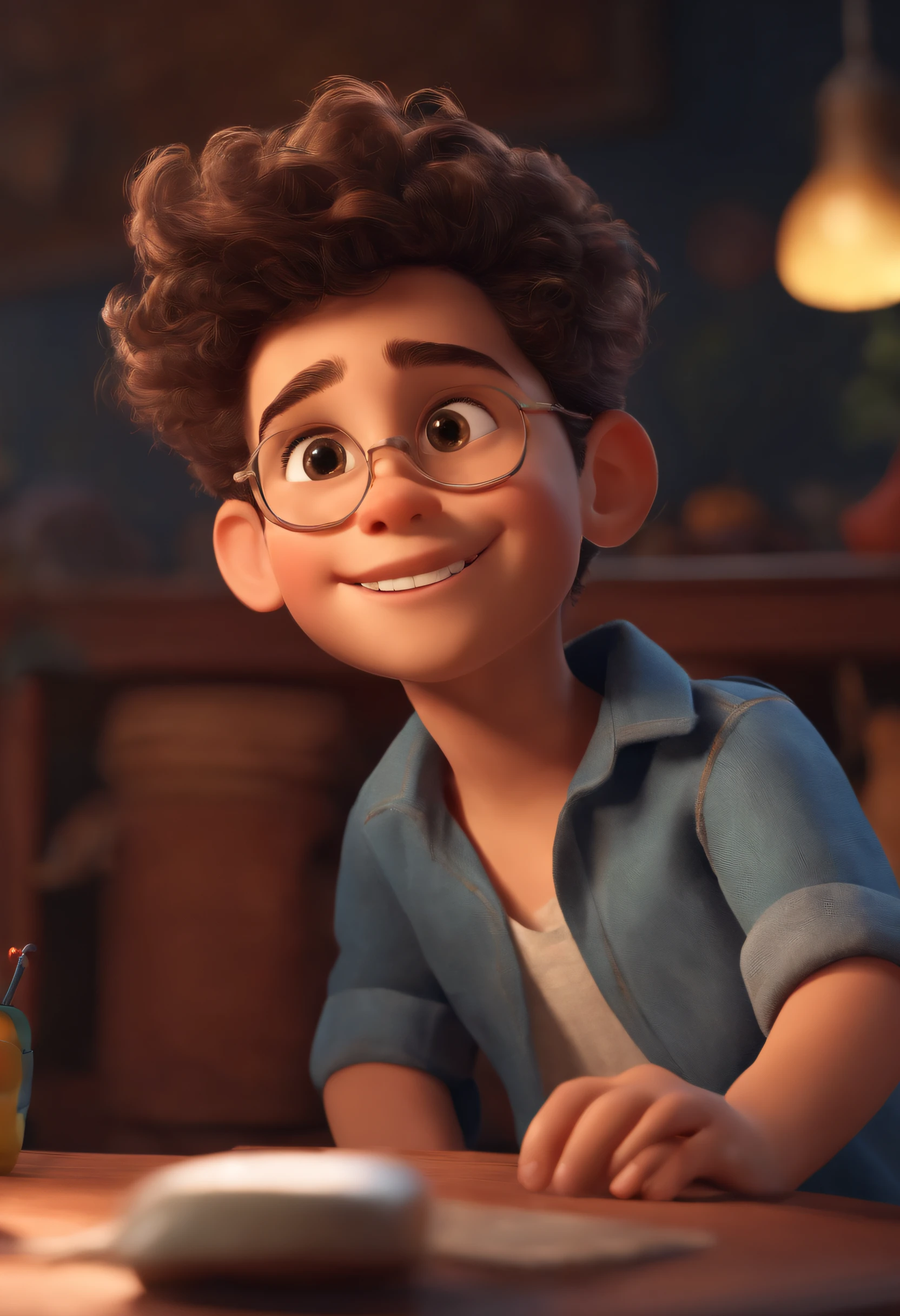 Image of a boy for a story in a YouTube video in Pixar format, He's the little allabester, He's the class leader, He's outgoing, Playful and gets up for a lot of things, cabelo curto