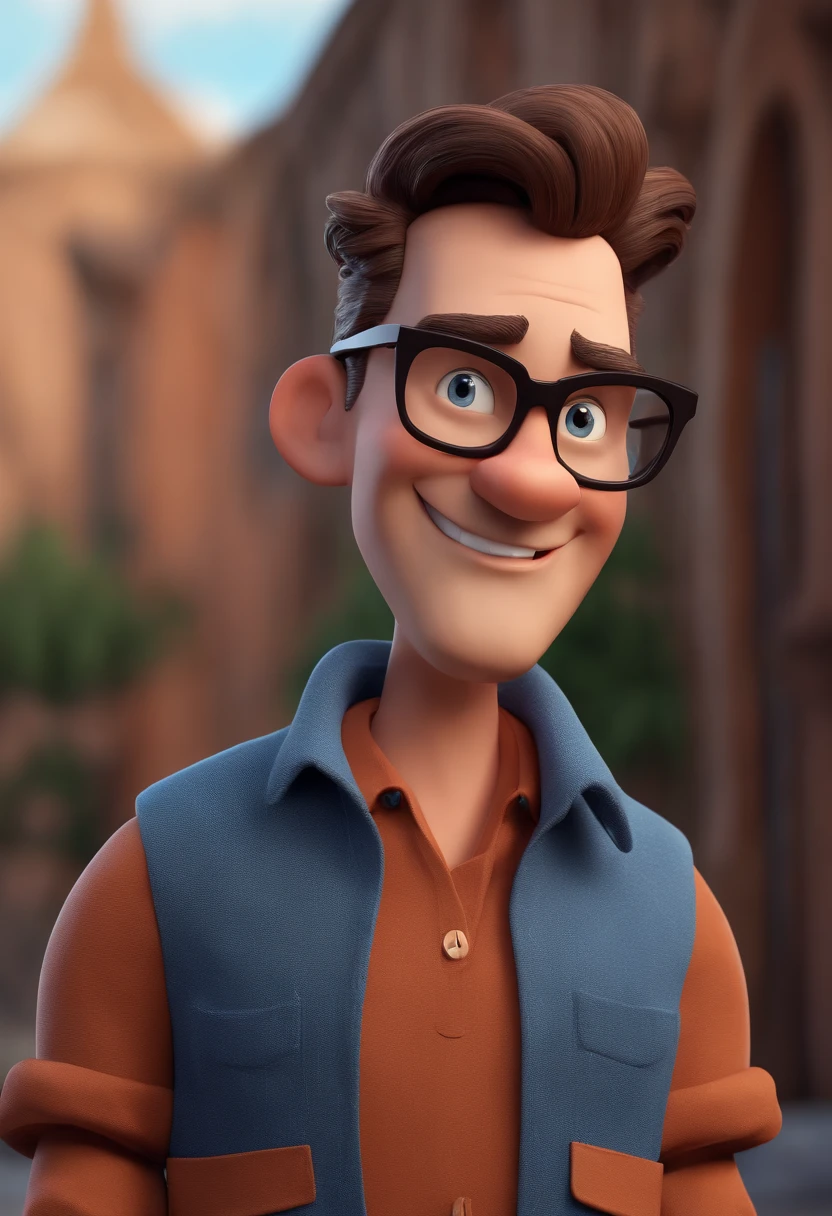 Cartoon character of a man with black glasses and a blue shirt, animation character, Caractere estilizado, animation style rendering, 3D estilizado, Arnold Maya render, 3 d render stylized, toon render keyshot, Personagem 3D, Personagem 3D, 3d rendering stylized, 3 d character render, personagem de desenho animado, Personagem de close up, Pose de personagem, (Estilo Pixar) (master part:1.2) (Bokeh) (best quality) (pele detalhada) (textura detalhada) (8k) (argila) (Cinematic lighting) (foco nítido