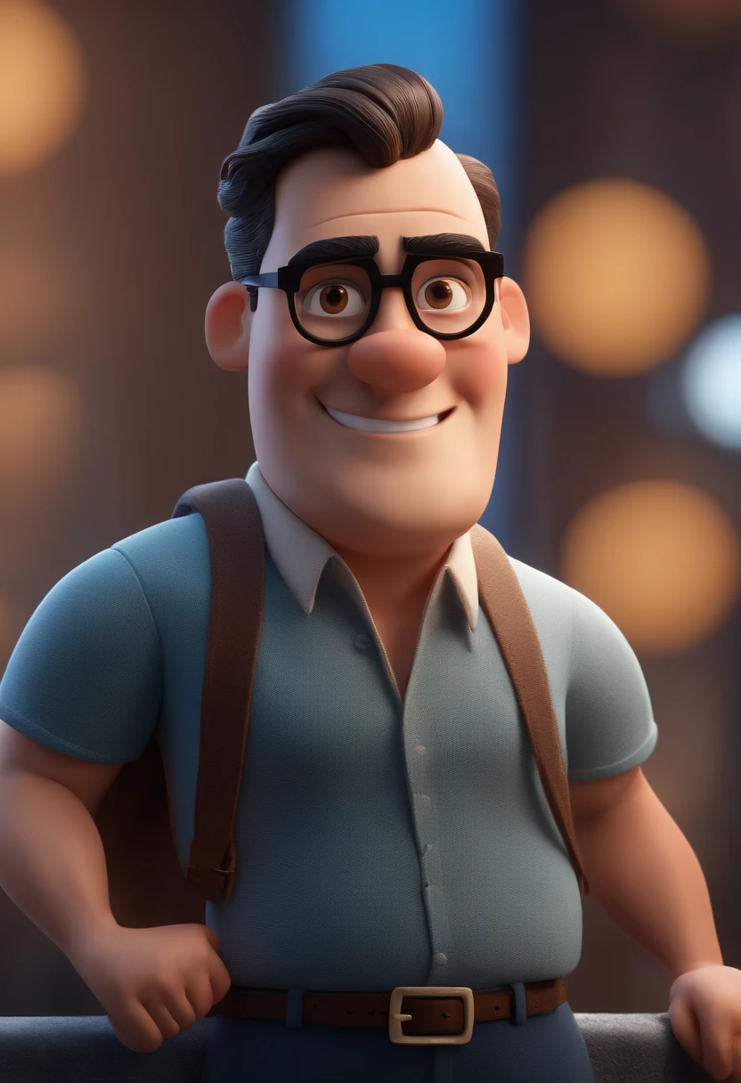 Cartoon character of a man with black glasses and a blue shirt, animation character, Caractere estilizado, animation style rendering, 3D estilizado, Arnold Maya render, 3 d render stylized, toon render keyshot, Personagem 3D, Personagem 3D, 3d rendering stylized, 3 d character render, personagem de desenho animado, Personagem de close up, Pose de personagem, (Estilo Pixar) (master part:1.2) (Bokeh) (best quality) (pele detalhada) (textura detalhada) (8k) (argila) (Cinematic lighting) (foco nítido