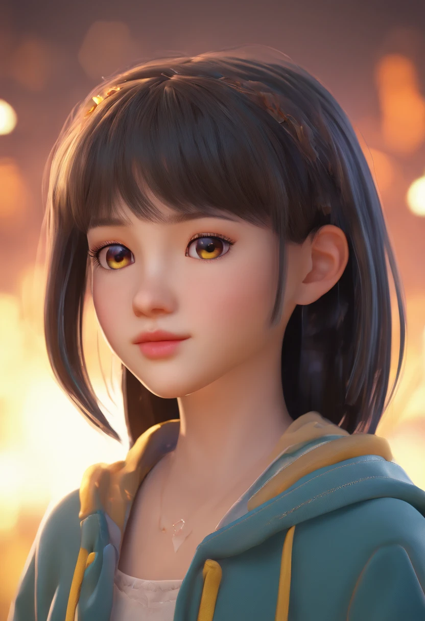 A pre teen 13 years old girl with pale skin and long, straight black hair. large and dark eyes , with an intense and enigmatic expression. wearing the orphan movie clothe style, with a more elegant and sophisticated touch, something that matches her mysterious and strong personality. Overall, her appearance would be striking, attracting curious and intrigued looks. flat chested, cinematic lighting, chromatic aberration, backlighting, masterpiece, high details, high quality, 4K.