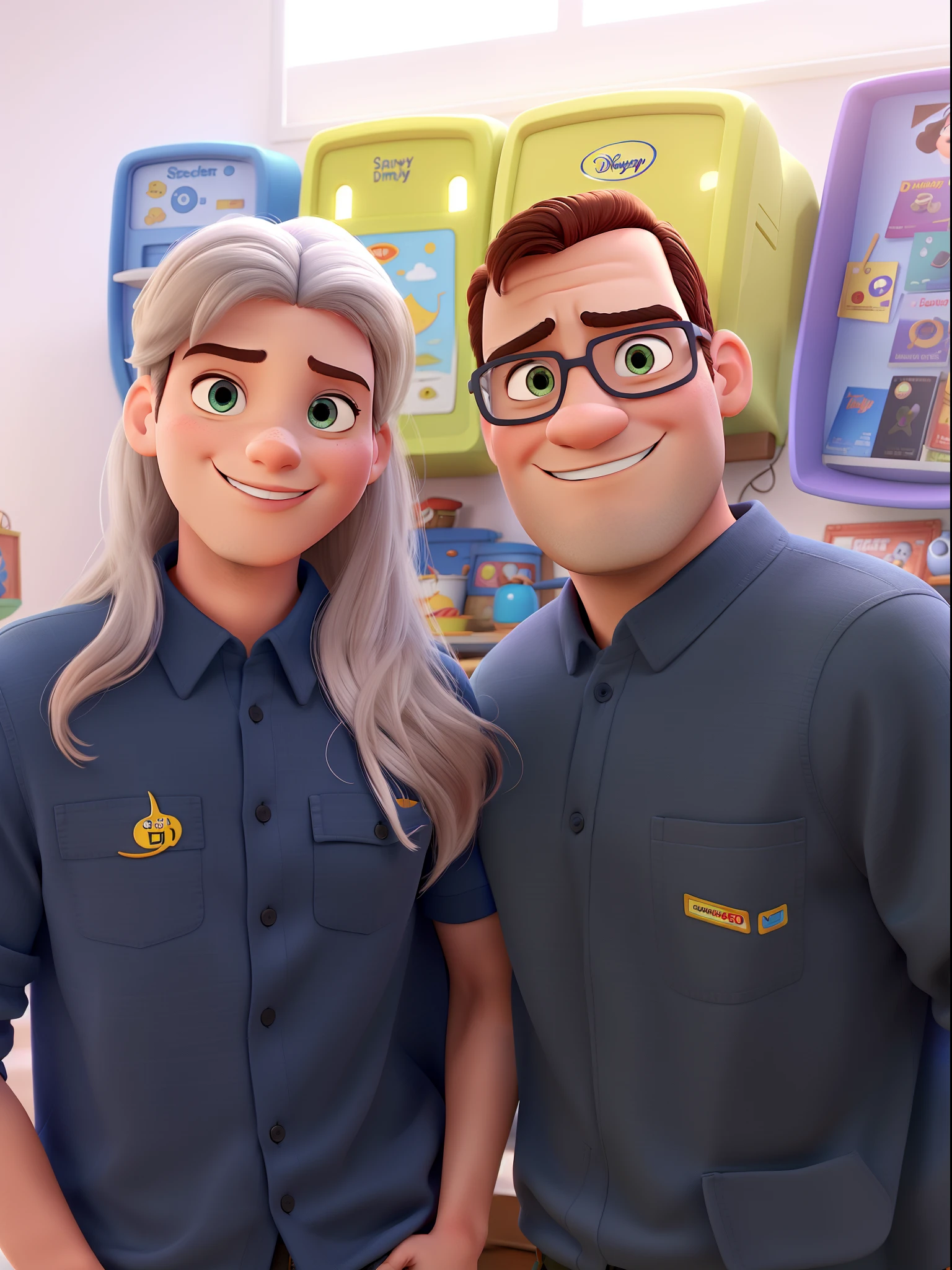 homem e mulher no estilo Disney Pixar