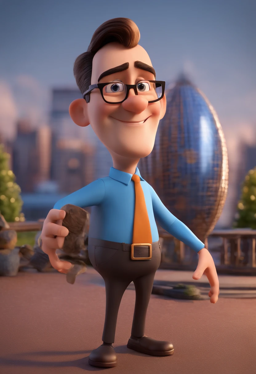 Cartoon character of a man with black glasses and a blue shirt, animation character, Caractere estilizado, animation style rendering, 3D estilizado, Arnold Maya render, 3 d render stylized, toon render keyshot, Personagem 3D, Personagem 3D, 3d rendering stylized, 3 d character render, personagem de desenho animado, Personagem de close up, Pose de personagem,  (Estilo Pixar) (master part:1.2) (Bokeh) (best quality) (pele detalhada) (textura detalhada) (8k) (argila) (Cinematic lighting) (foco nítido