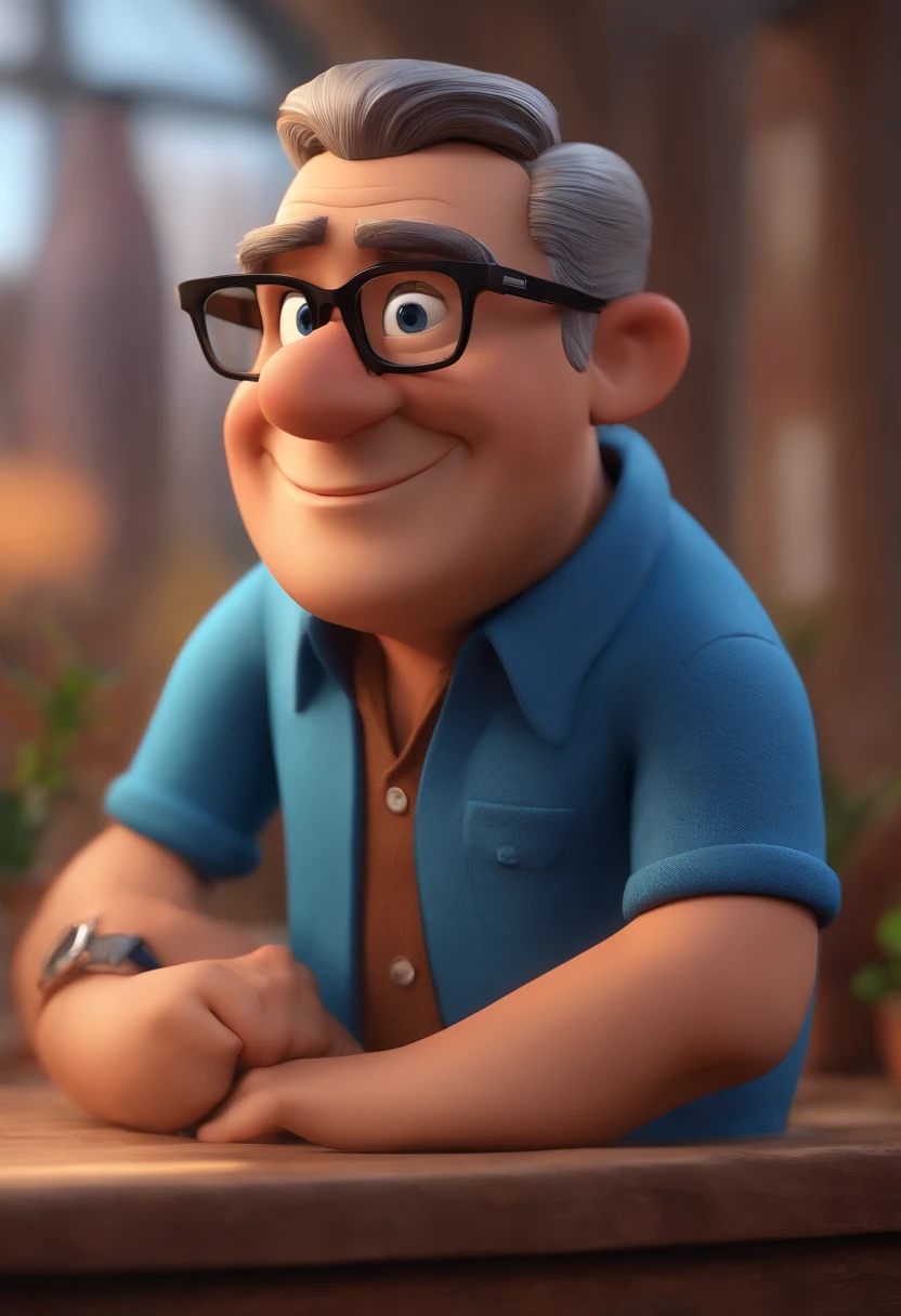 Cartoon character of a man with black glasses and a blue shirt, animation character, Caractere estilizado, animation style rendering, 3D estilizado, Arnold Maya render, 3 d render stylized, toon render keyshot, Personagem 3D, Personagem 3D, 3d rendering stylized, 3 d character render, personagem de desenho animado, Personagem de close up, Pose de personagem, (Estilo Pixar) (master part:1.2) (Bokeh) (best quality) (pele detalhada) (textura detalhada) (8k) (argila) (Cinematic lighting) (foco nítido