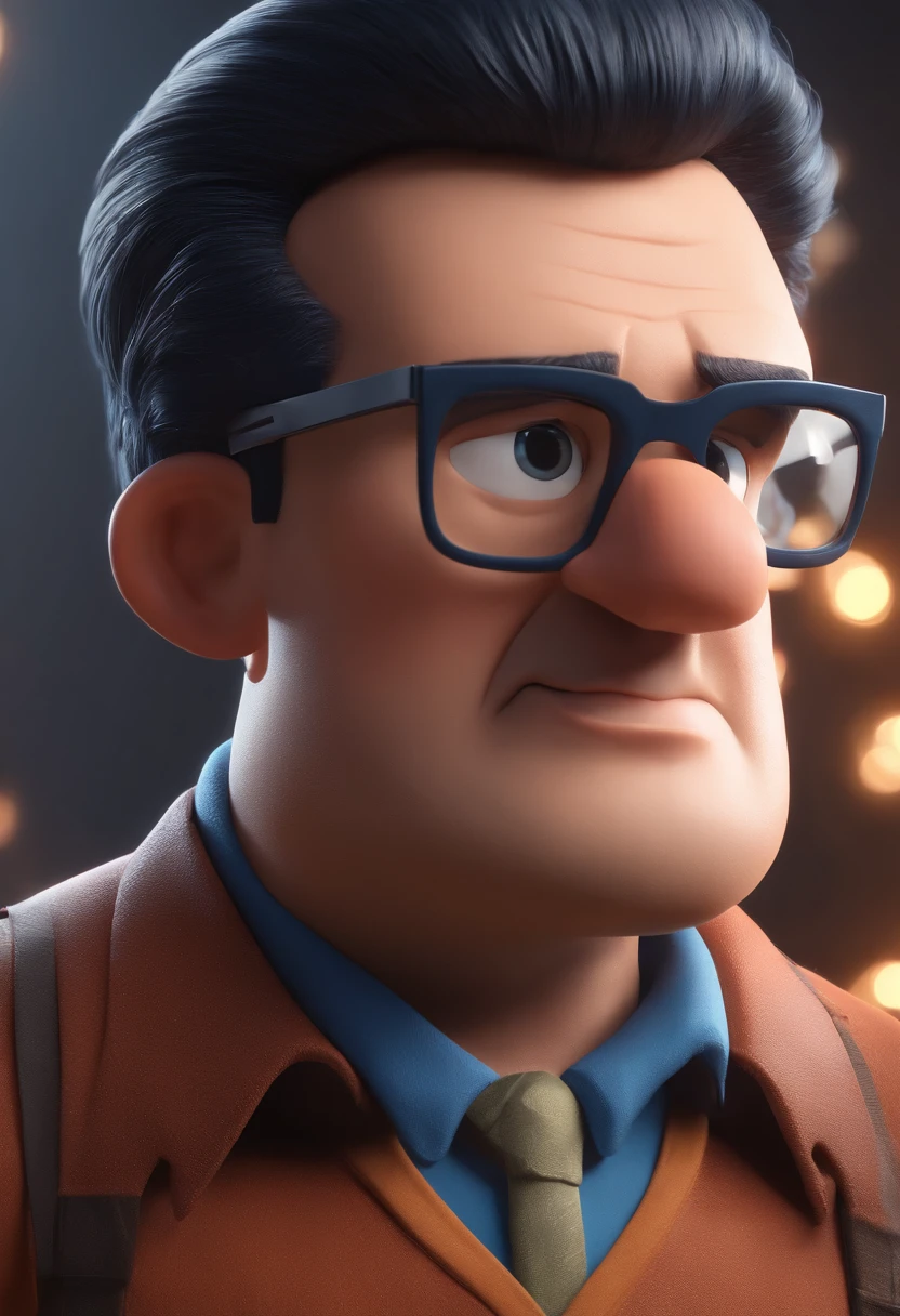Cartoon character of a man with black glasses and a blue shirt, animation character, Caractere estilizado, animation style rendering, 3D estilizado, Arnold Maya render, 3 d render stylized, toon render keyshot, Personagem 3D, Personagem 3D, 3d rendering stylized, 3 d character render, personagem de desenho animado, Personagem de close up, Pose de personagem, (Estilo Pixar) (master part:1.2) (Bokeh) (best quality) (pele detalhada) (textura detalhada) (8k) (argila) (Cinematic lighting) (foco nítido