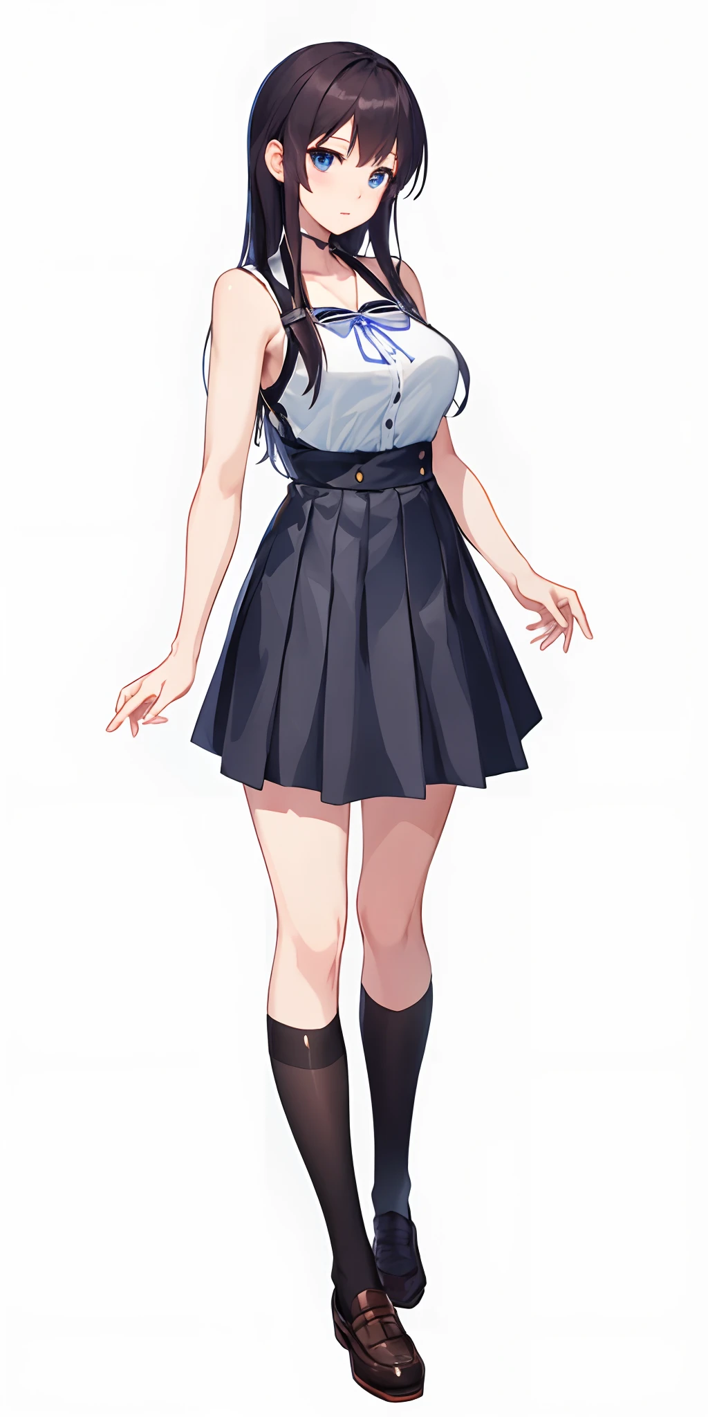 ((best quality)), anime girl in a short skirt and a white shirt, anime full body illustration, anime girl wearing a black dress, cute anime waifu in a nice dress, realistic schoolgirl, full body portrait of a short!, render of april, single character full body, full body illustration, anime vtuber full body model, from girls frontline, smooth anime cg art, fullbody portrait