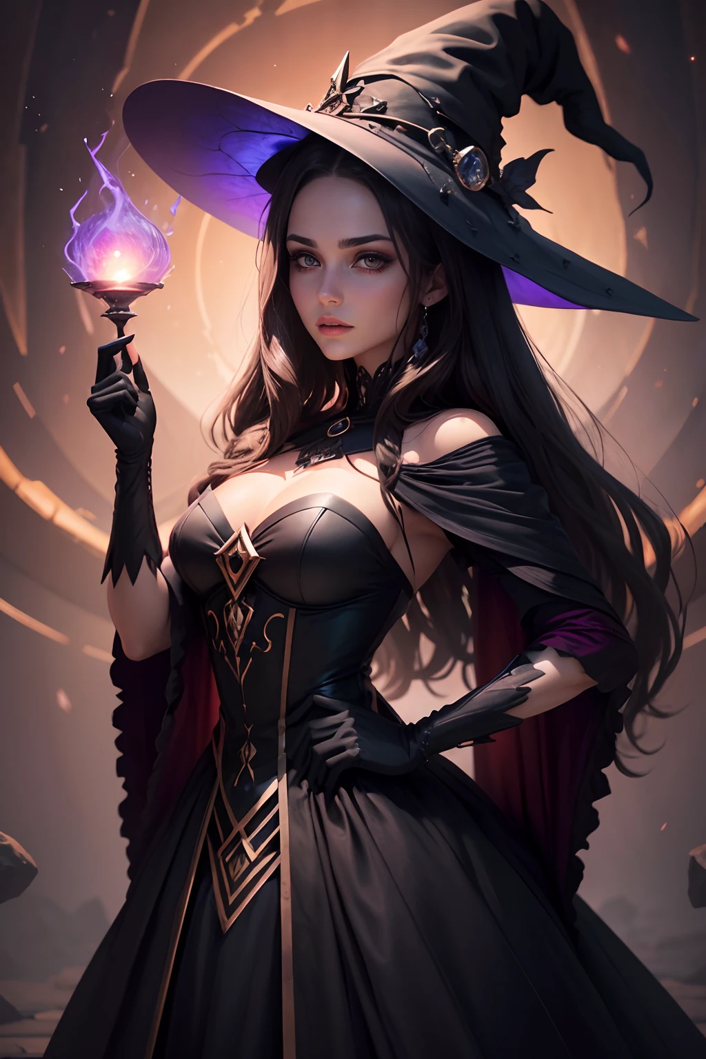 ((Surrealist BRUNETTE WITCH's Master Piece ))) Em um ambiente sombrio e sinistro, ajoelhada em seu reino de trevas. Vestido em um manto vermelho imponente que flui ao seu redor, Ela emana uma aura de AURORA BOREAL . Seus olhos REALISTAS brilham com um brilho sobrenatural, underscoring his sharp intelligence and unwavering determination. In your skeletal hands, Their imposing presence and powerful team embody the essence of evil, UHD.