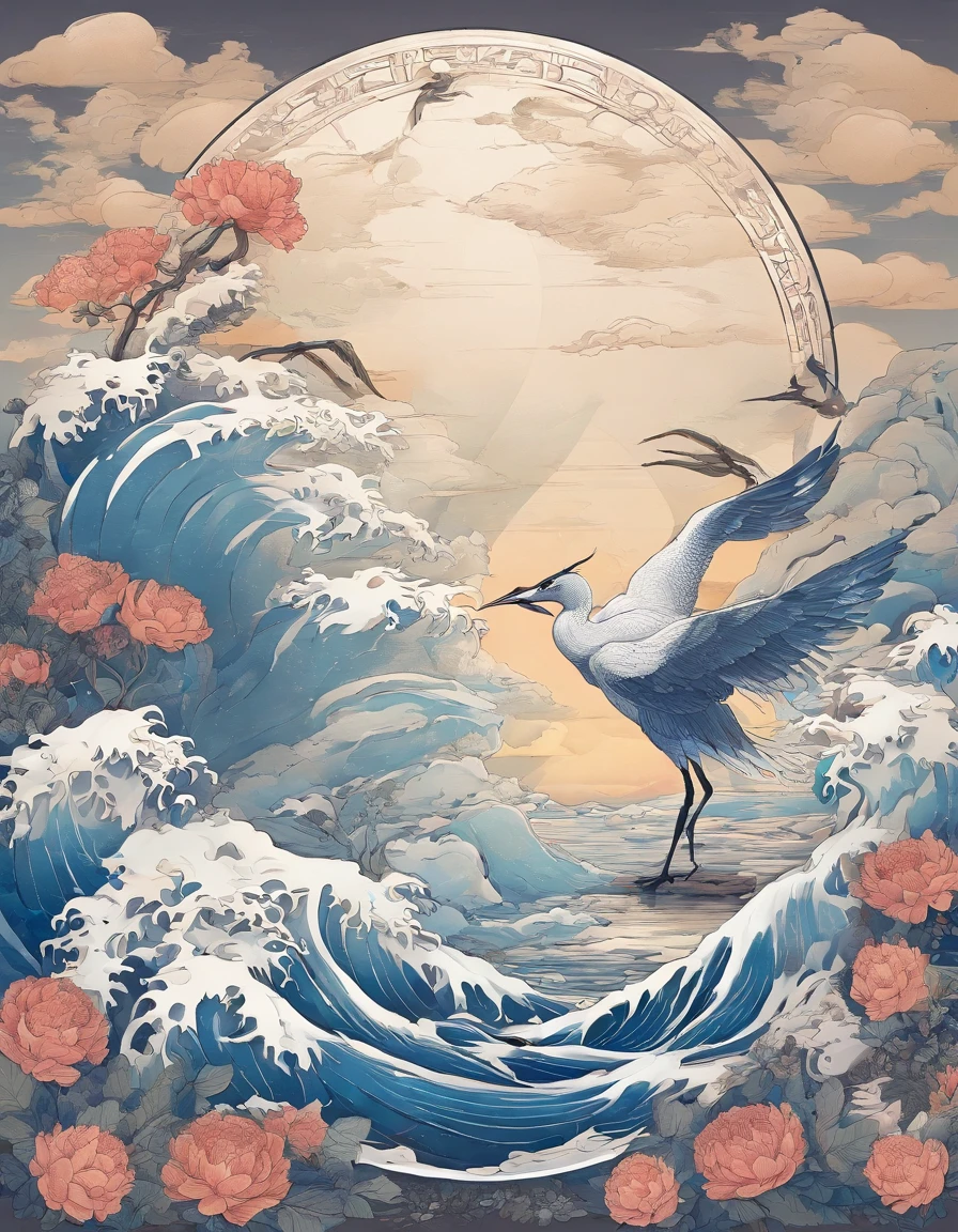(Two cranes fly out of a hot air balloon made of a blue and white porcelain vase), (Blue and white porcelain vase:1.37),Blue pattern,This type of hot air balloon is not like modern hot air balloons,It doesn't have bright colors,There is no modern design,But it has a strong quaint vibe,Peony flower,Crane, (Two cranes flutter in the morning breeze:1.37),The gaze is deep and warm,Silent Mountain,Twinkle in the morning light, azure sea, White waves crash against the rocks,, beautiful sky ,Photography,Clear facial features, Ice sculpture art style,3D rendering of character concept art,A beautiful painting by Stephen Shore,Ukiyo-e art,Pixar style,The work of Furuhiko,Masterpiece,Encaustic painting,An atmosphere of happiness,Romantic atmosphere,Depth of field (degrees of freedom),boobs shot(mcu),Bottom view,Beautiful lighting, --Original style