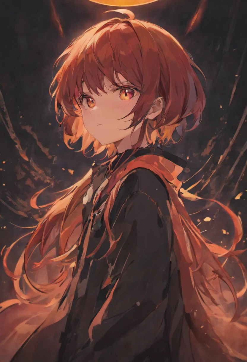 （（​masterpiece、top-quality、ultra-detailliert、hight resolution））、1人、1 male、male people、neuter、A dark-haired、red eyes、cool、dark themed、kawaii、a cool、short dark hair、Hanging eyes、Sharp eyes、ember、short-haired、black backgrounds、A black、front facing、20yr old、Adults