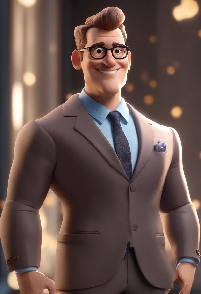 Cartoon character of a man with black glasses and a blue shirt, animation character, Caractere estilizado, animation style rendering, 3D estilizado, Arnold Maya render, 3 d render stylized, toon render keyshot, Personagem 3D, Personagem 3D, 3d rendering stylized, 3 d character render, personagem de desenho animado, Personagem de close up, Pose de personagem,  (Estilo Pixar) (master part:1.2) (Bokeh) (best quality) (pele detalhada) (textura detalhada) (8k) (argila) (Cinematic lighting) (foco nítido