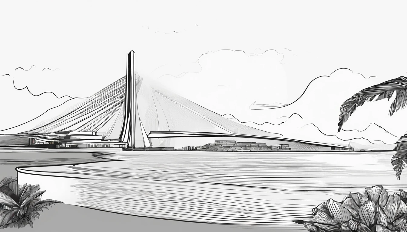 Niterói - Rio de Janeiro in line art. Highlight the Museum of Contemporary Art (MAC), up front view, frontage, high definition, masterpiece, best quality