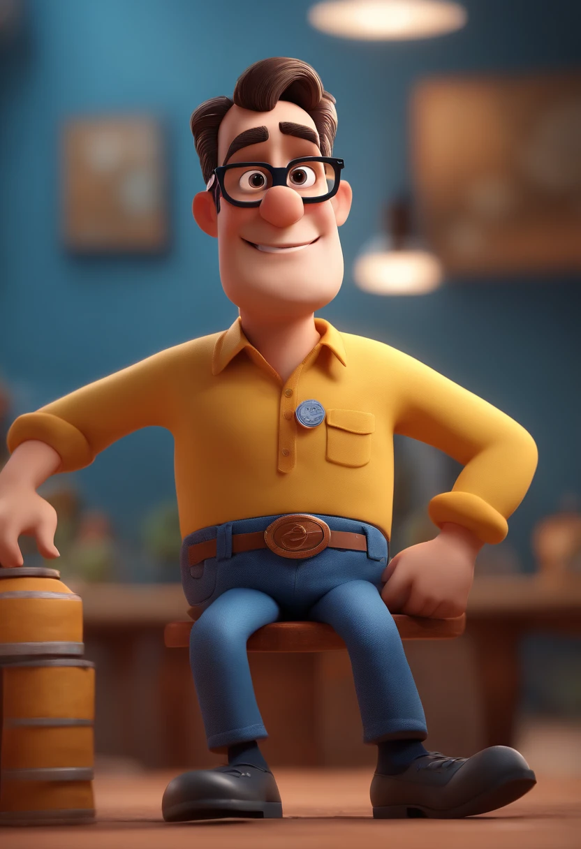 Cartoon character of a man with black glasses and a blue shirt, animation character, Caractere estilizado, animation style rendering, 3D estilizado, Arnold Maya render, 3 d render stylized, toon render keyshot, Personagem 3D, Personagem 3D, 3d rendering stylized, 3 d character render, personagem de desenho animado, Personagem de close up, Pose de personagem, (Estilo Pixar) (master part:1.2) (Bokeh) (best quality) (pele detalhada) (textura detalhada) (8k) (argila) (Cinematic lighting) (foco nítido