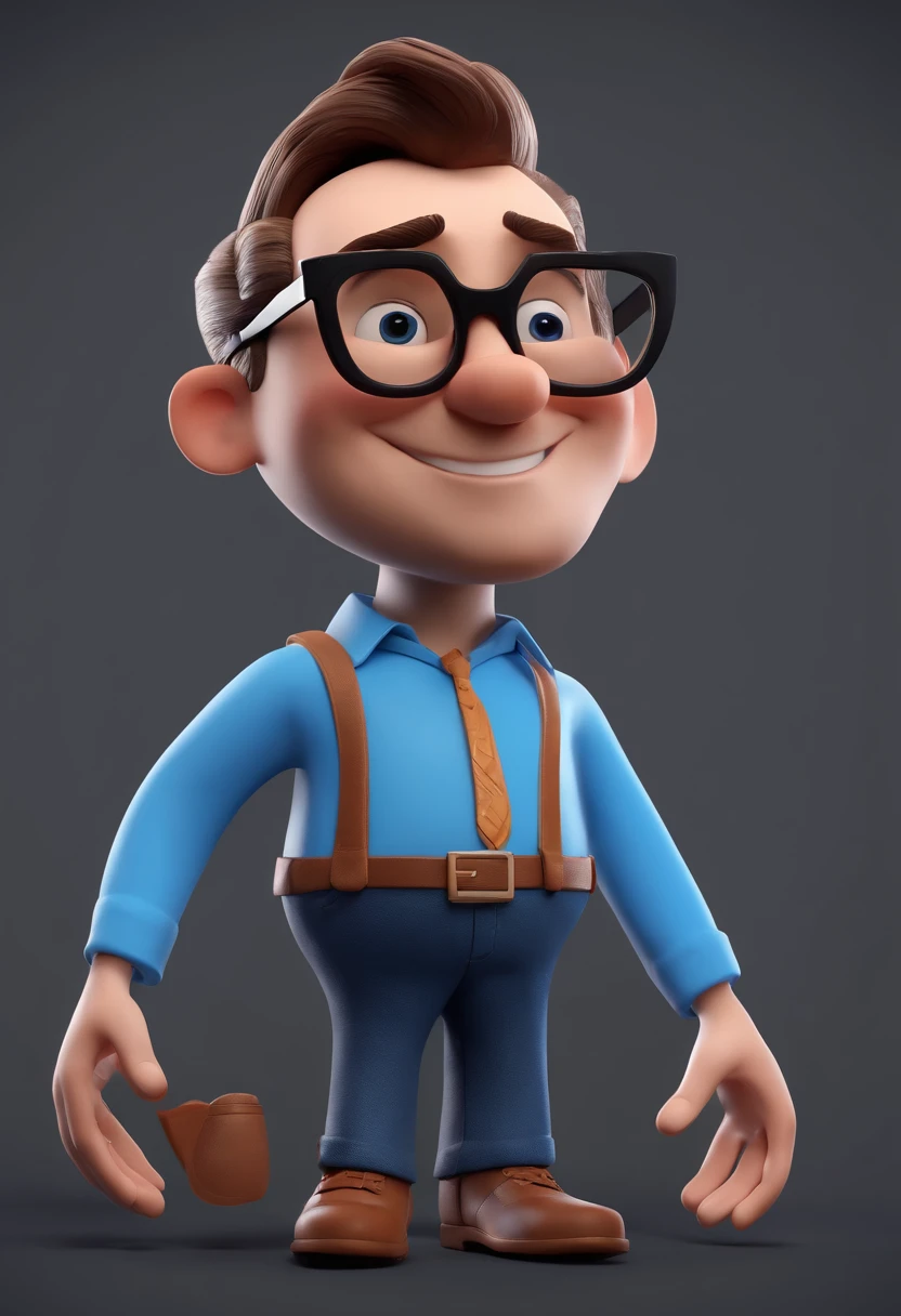 Cartoon character of a man with black glasses and a blue shirt, animation character, Caractere estilizado, animation style rendering, 3D estilizado, Arnold Maya render, 3 d render stylized, toon render keyshot, Personagem 3D, Personagem 3D, 3d rendering stylized, 3 d character render, personagem de desenho animado, Personagem de close up, Pose de personagem,  (Estilo Pixar) (master part:1.2) (Bokeh) (best quality) (pele detalhada) (textura detalhada) (8k) (argila) (Cinematic lighting) (foco nítido