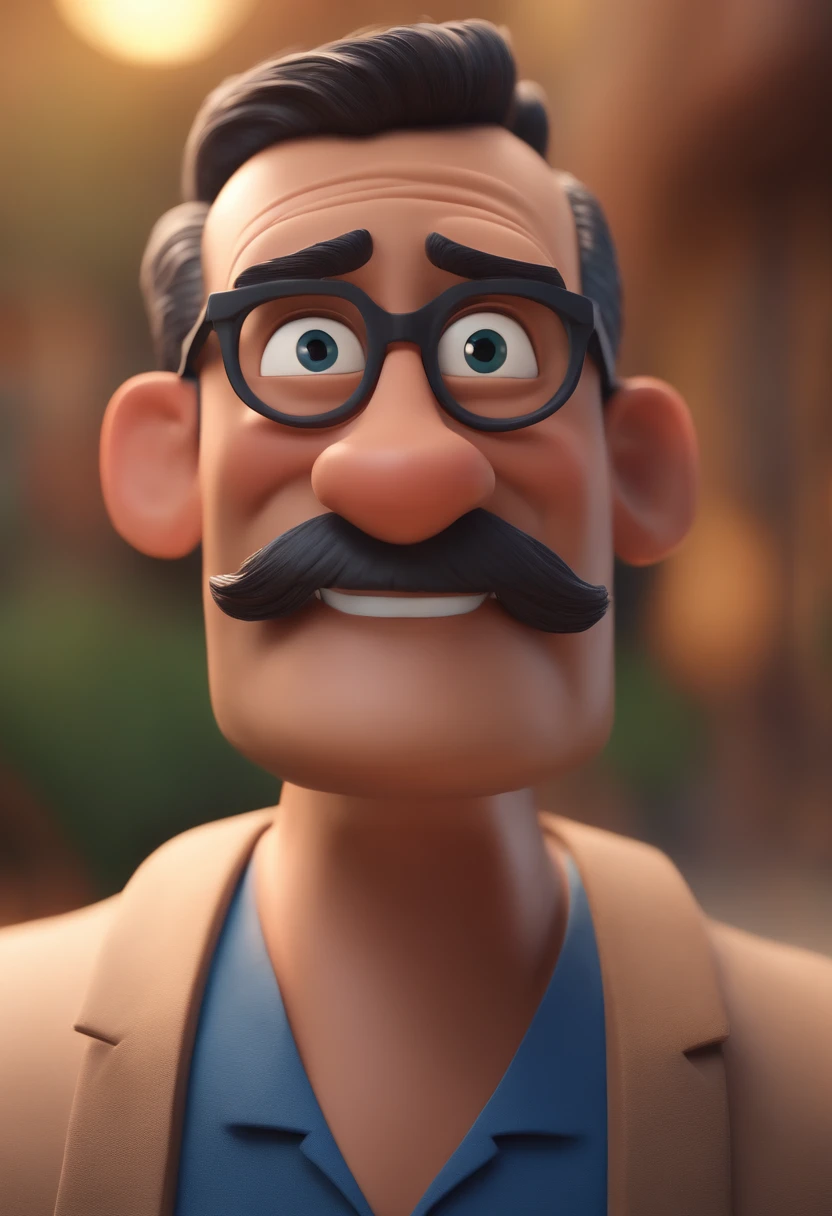 Cartoon character of a man with black glasses and a blue shirt, animation character, Caractere estilizado, animation style rendering, 3D estilizado, Arnold Maya render, 3 d render stylized, toon render keyshot, Personagem 3D, Personagem 3D, 3d rendering stylized, 3 d character render, personagem de desenho animado, Personagem de close up, Pose de personagem, (Estilo Pixar) (master part:1.2) (Bokeh) (best quality) (pele detalhada) (textura detalhada) (8k) (argila) (Cinematic lighting) (foco nítido