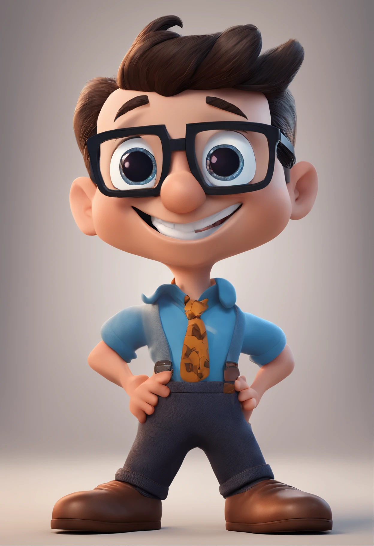 Cartoon character of a man with black glasses and a blue shirt, animation character, Caractere estilizado, animation style rendering, 3D estilizado, Arnold Maya render, 3 d render stylized, toon render keyshot, Personagem 3D, Personagem 3D, 3d rendering stylized, 3 d character render, personagem de desenho animado, Personagem de close up, Pose de personagem, (Estilo Pixar) (master part:1.2) (Bokeh) (best quality) (pele detalhada) (textura detalhada) (8k) (argila) (Cinematic lighting) (foco nítido