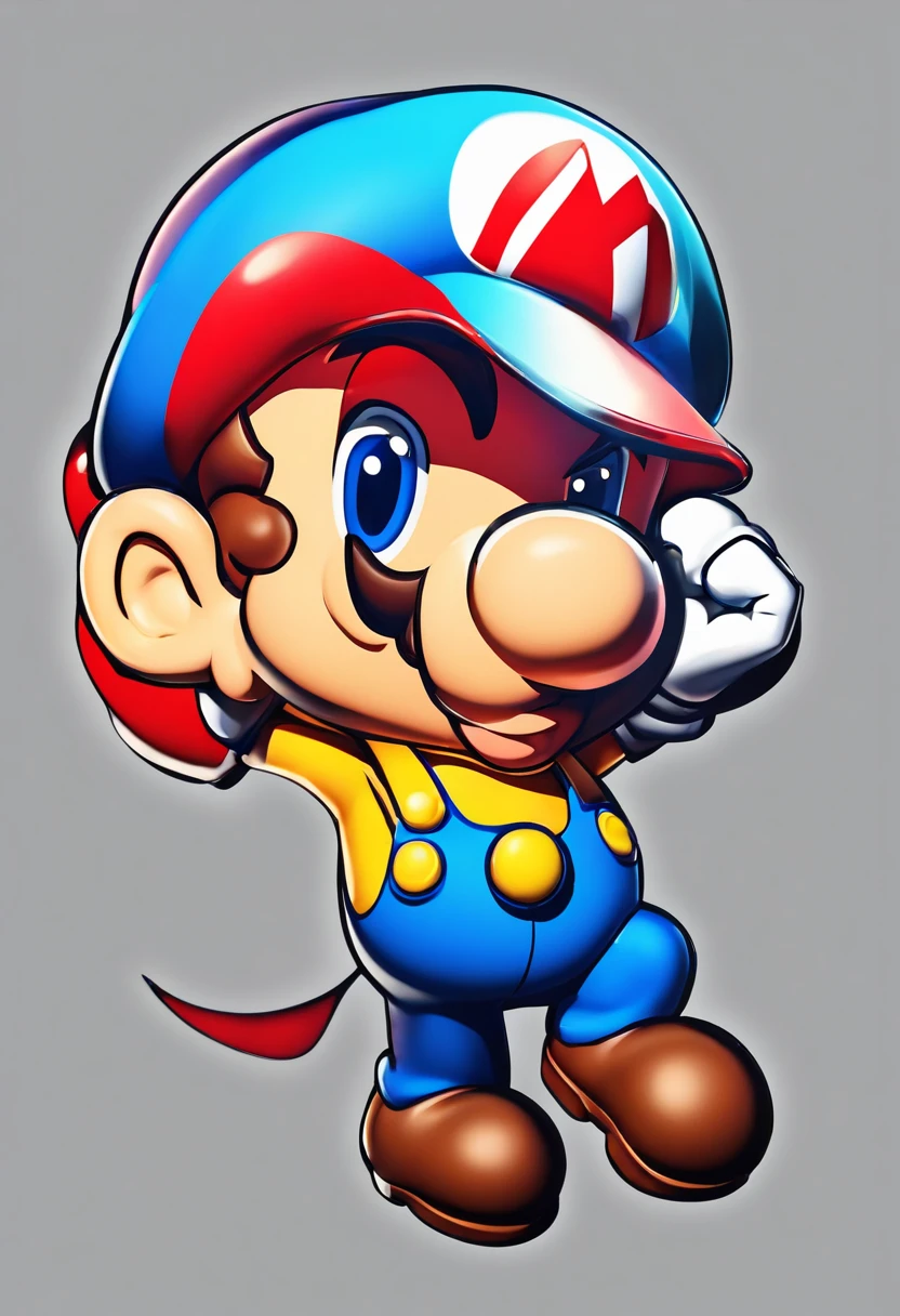 (Mario), design de personagens, Nintendo Super Mario, (olhos azuis, red hat, terno vermelho, blue suspenders, luvas brancas, )super bonito estilo caixa cega, Chibi, corpo inteiro, exaggerated expressions and actions, fundo limpo, Destaques iridescentes brilhantes, studio lighting, Atmospheric Illumination, com textura requintada, High detail, high resolution, c4d, ..3d, Liquidificador, 8k, best quality, Ultra High Definition