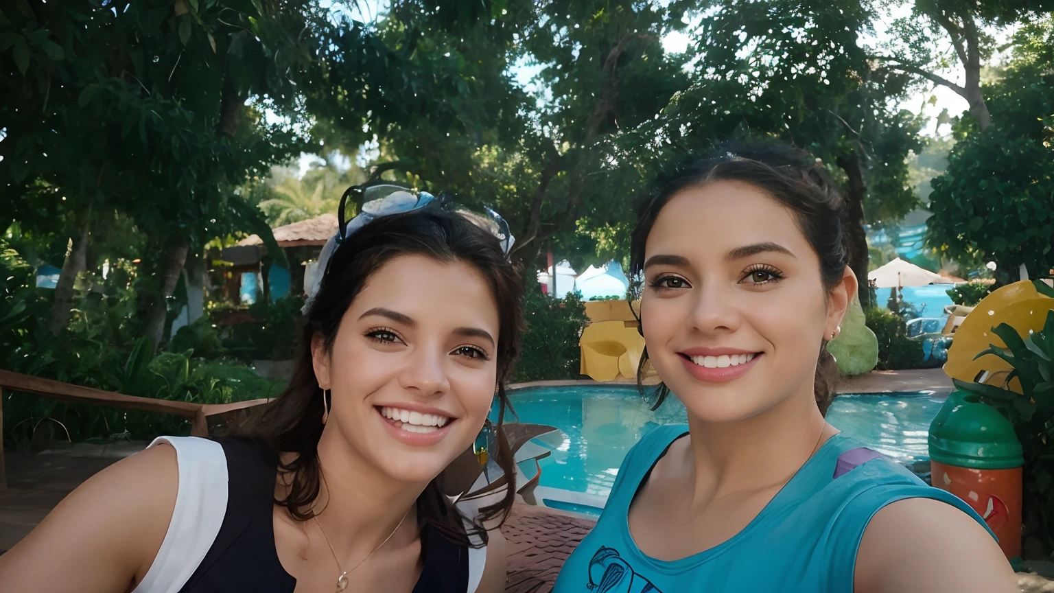 casal mulher e mulher no estilo Disney Pixar, alta qualidade, melhor qualidade. Paisagem com mar ao fundo. Uma mulher com cabelo rabo de cavalo