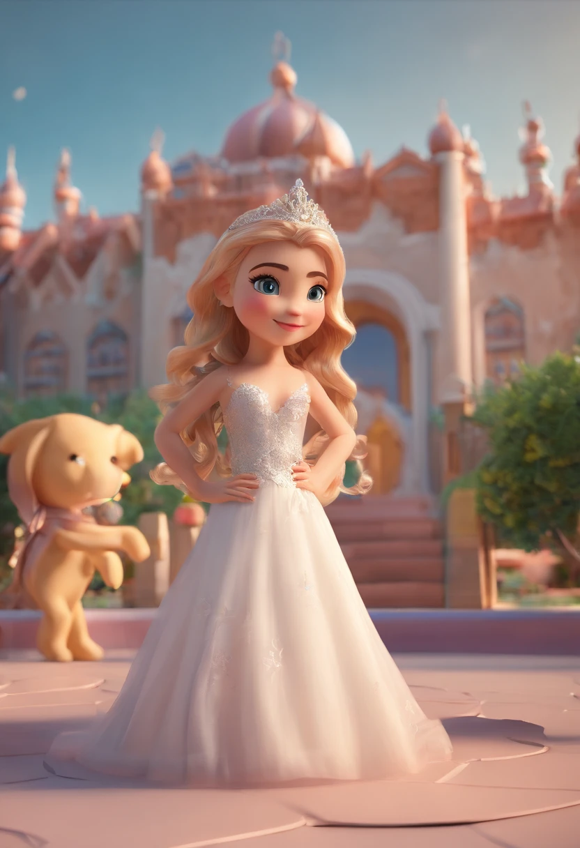 best quality, master part, fotorrealista, extremamente detalhado CG unidade 8k papel de parede, Chibi,1girl, Elsa,sozinho, cheio_corpo, sorrir, Olhando_em_visualizador, ao ar livre,