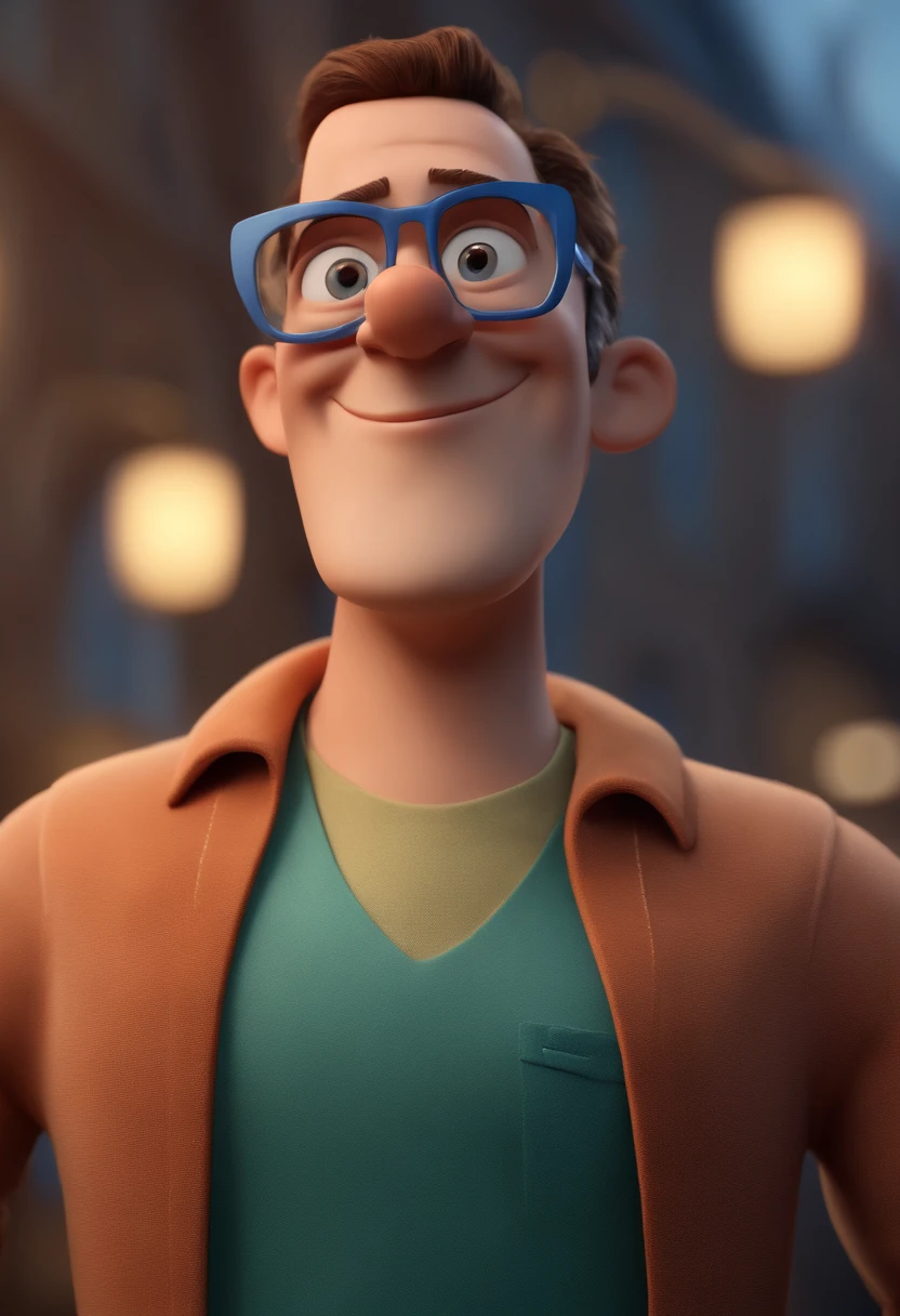 Cartoon character of a man with black glasses and a blue shirt, animation character, Caractere estilizado, animation style rendering, 3D estilizado, Arnold Maya render, 3 d render stylized, toon render keyshot, Personagem 3D, Personagem 3D, 3d rendering stylized, 3 d character render, personagem de desenho animado, Personagem de close up, Pose de personagem, (Estilo Pixar) (master part:1.2) (Bokeh) (best quality) (pele detalhada) (textura detalhada) (8k) (argila) (Cinematic lighting) (foco nítido