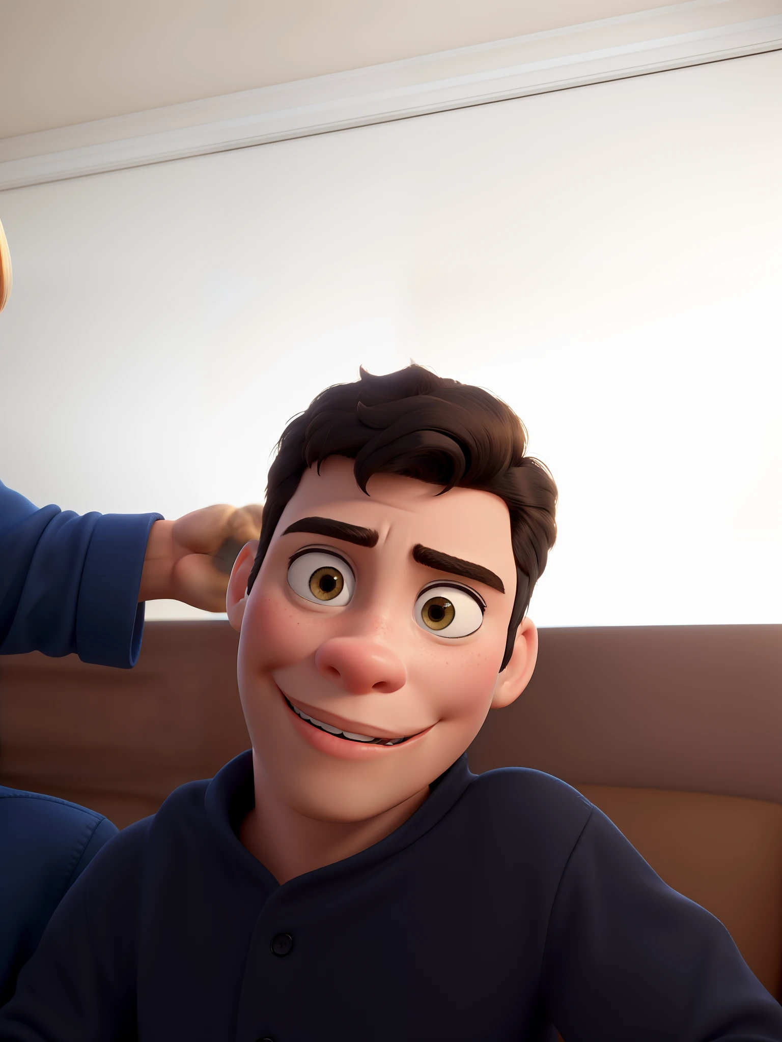 Obra-prima ao estilo Disney/Pixar in high quality and high resolution. The woman in the front is blonde and the man has black hair.