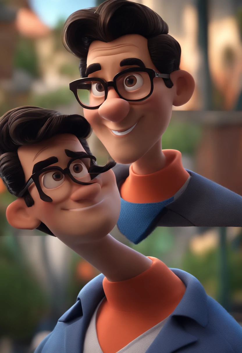 Cartoon character of a man with black glasses and a blue shirt, animation character, Caractere estilizado, animation style rendering, 3D estilizado, Arnold Maya render, 3 d render stylized, toon render keyshot, Personagem 3D, Personagem 3D, 3d rendering stylized, 3 d character render, personagem de desenho animado, Personagem de close up, Pose de personagem,  (Estilo Pixar) (master part:1.2) (Bokeh) (best quality) (pele detalhada) (textura detalhada) (8k) (argila) (Cinematic lighting) (foco nítido