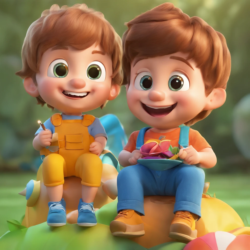 Lucas is a smiling 2-year-old human boy, com seu fiel amigo, Mel, a cadela yorkshyre, deitados no jardim