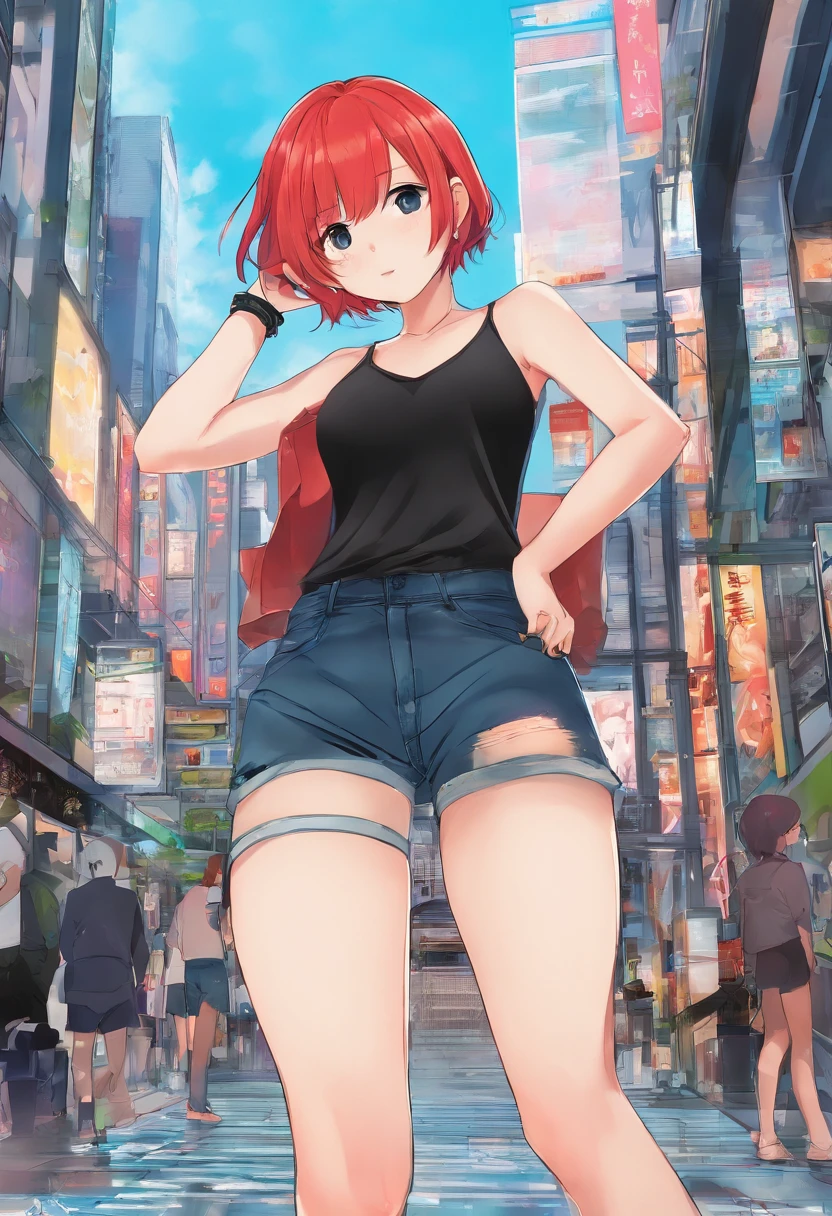 slender girl on her back looking over her shoulders, long red hair, fair skin, full body, thin thighs, small breasts, slender buttocks, detailed and defined eyes with eyeliner, bikini, thic, 3d render character art, 8k, 3d character art, realistic character concept, unreal 3d engine, detailed