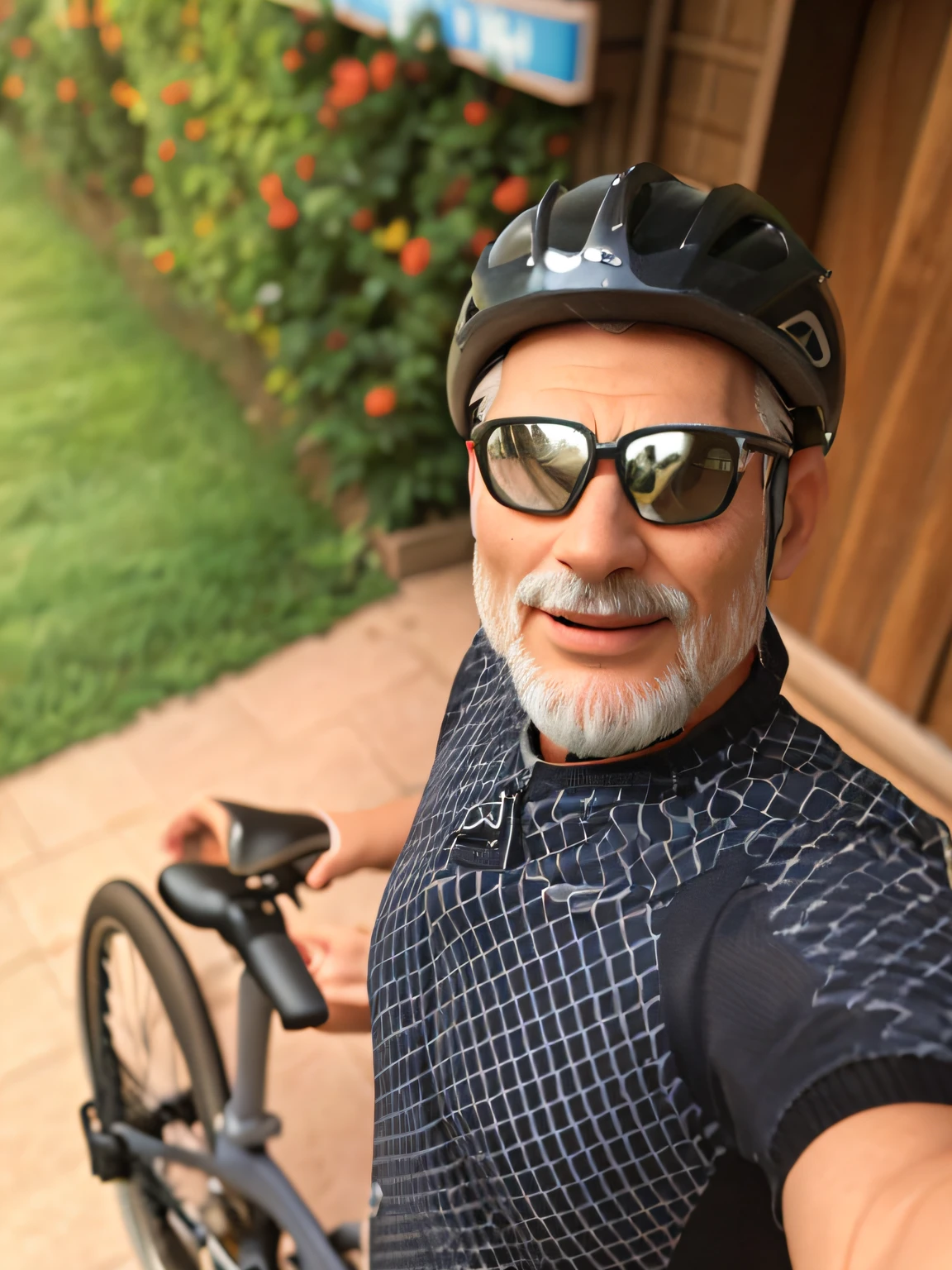 apixer style 3d: there is a man that is standing next to a bike, cycling!!, profile image, without helmet, he is about 60 years old, he is about 6 0 years old, very very happy!, he is about 50 years old, he is about 5 0 years old, he is about 7 0 years old, by David Ruby