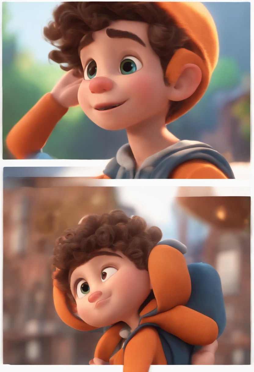 Image of a boy for a story in a YouTube video in Pixar format, He's the allabester, He's the class leader, He's outgoing, Playful and gets up for a lot of things, cabelo curto