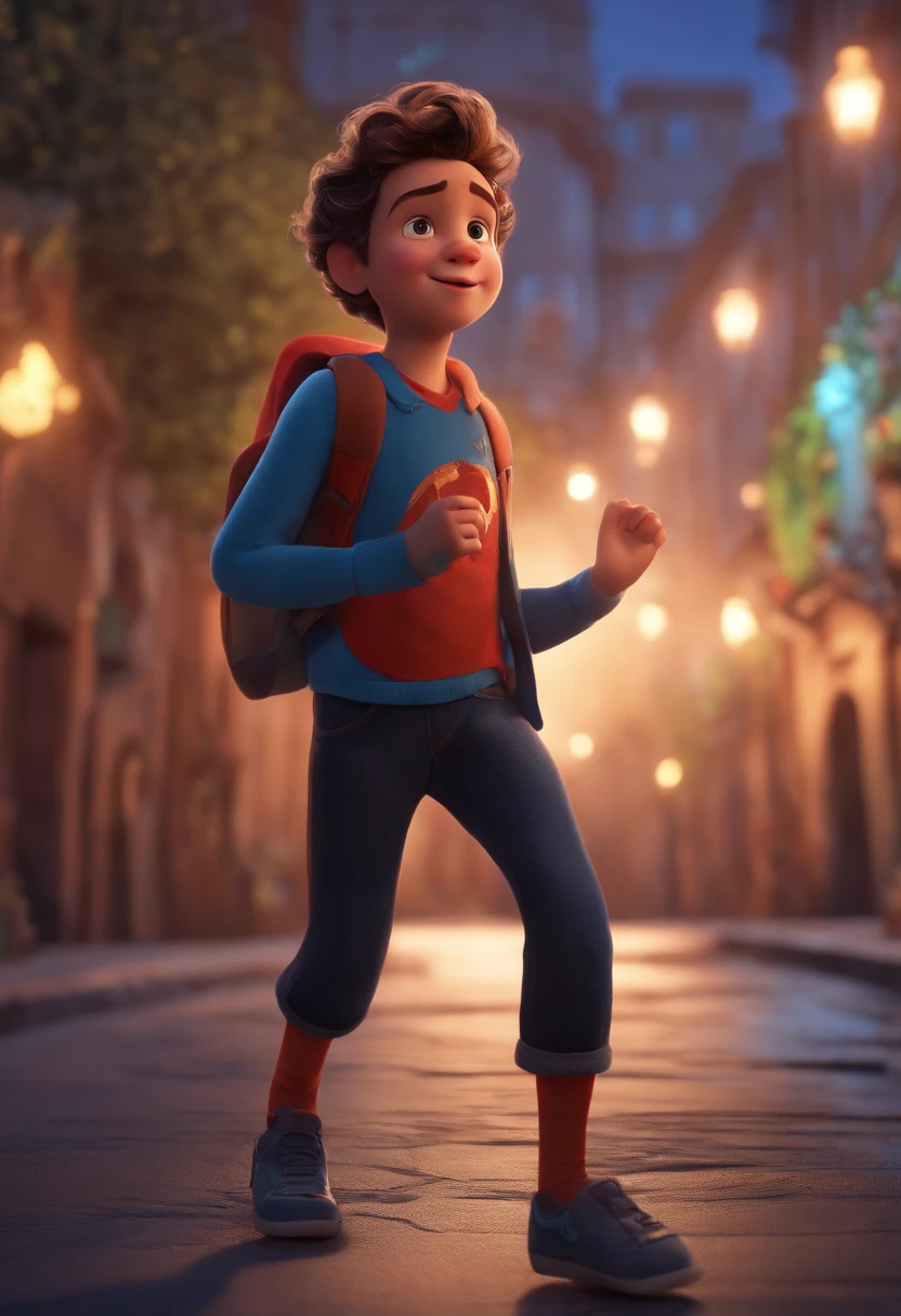 Image of a boy for a story in a YouTube video in Pixar format, He's the  allabester, He's the class leader, He's outgoing, Playful and gets up for a lot of things, cabelo curto