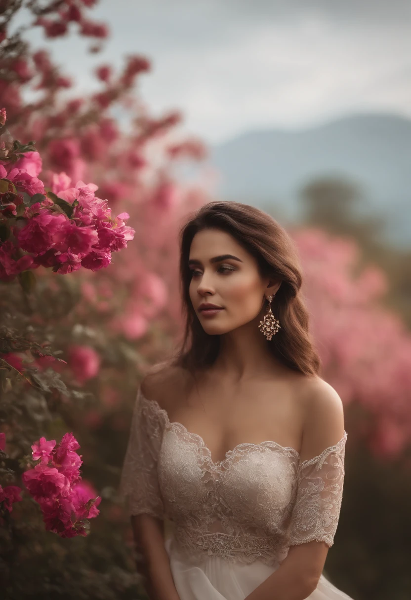 master part,extremamente detalhado CG unidade 8k papel de parede,1girl, Beautiful, Realistic, Blurry, Blurry_Background Story, Blurry_primeiro plano, ramo, marrom_Hair, flor de ameixa, prOfundidade_Of_campo, Brincos, flor, jewelries, nariz, Realistic, sozinho,Roupas chinesas,dedos escondidos, armas escondidas, wearing only bra