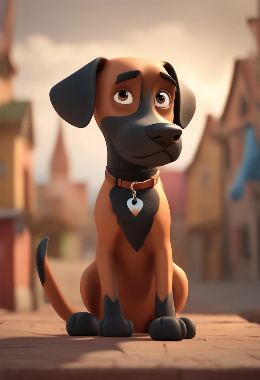 Cartoon character of a man with black glasses, barba vermelha, cabelos castanhos penteados de lado, animation character, Caractere estilizado, animation style rendering, 3D estilizado, , toon render keyshot, Personagem 3D, Personagem 3D, 3d rendering stylized, 3 d character render, personagem de desenho animado, Personagem de close up, Pose de personagem, estilo pixar, in a square, um cachorro preto e um cachorro labrador junto
