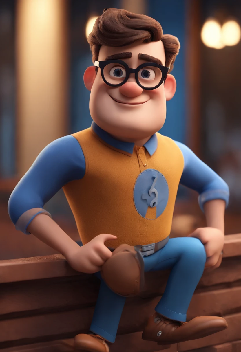 Cartoon character of a man wearing black glasses and a blue shirt, um personagem animado, Caractere estilizado, animation style rendering, 3D estilizado, Arnold Maya render, 3 d render stylized, toon render keyshot, Personagem 3D, Personagem 3D, 3d rendering stylized, 3 d character render, personagem de desenho animado, Personagem de close up, Pose de personagem, (Estilo Pixar) (master part:1.2) (Bokeh) (best quality) (pele detalhada) (textura detalhada) (8k) (argila) (Cinematic lighting) (foco nítido,Senta e vaza a parte superior do corpo