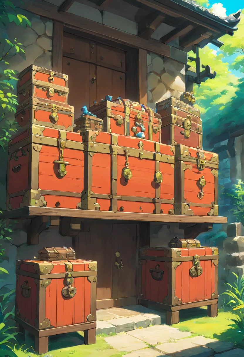 Fachada, treasure chests, cor digital，mundo de alta tecnologia，Pegue o Tridente Seek