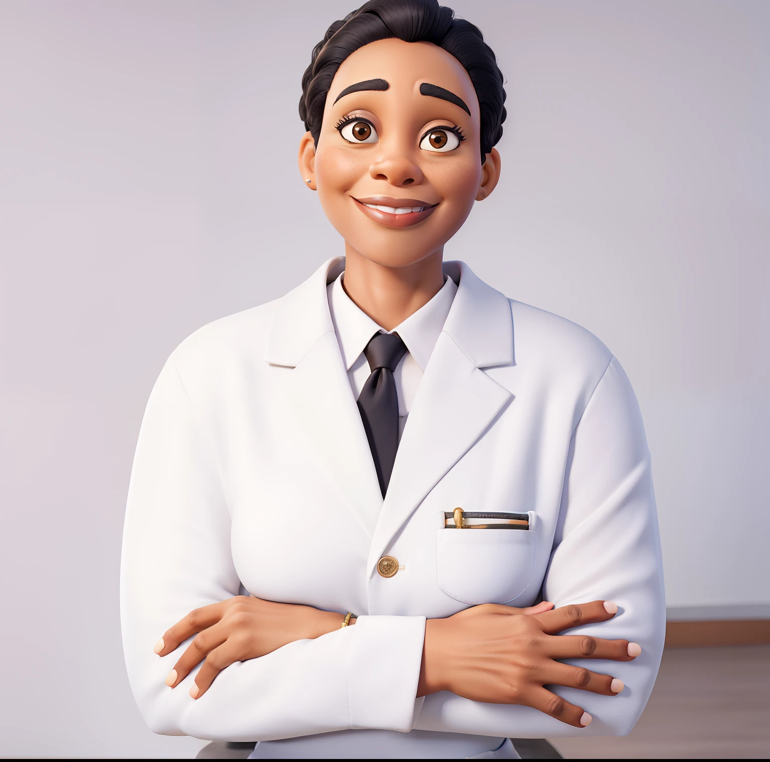 masterpiece, best quality ,Portrait of mid adult successful black mature woman looking at camera with arms crossed. Smiling african american business woman standing in new office .Portrait of mature woman.
