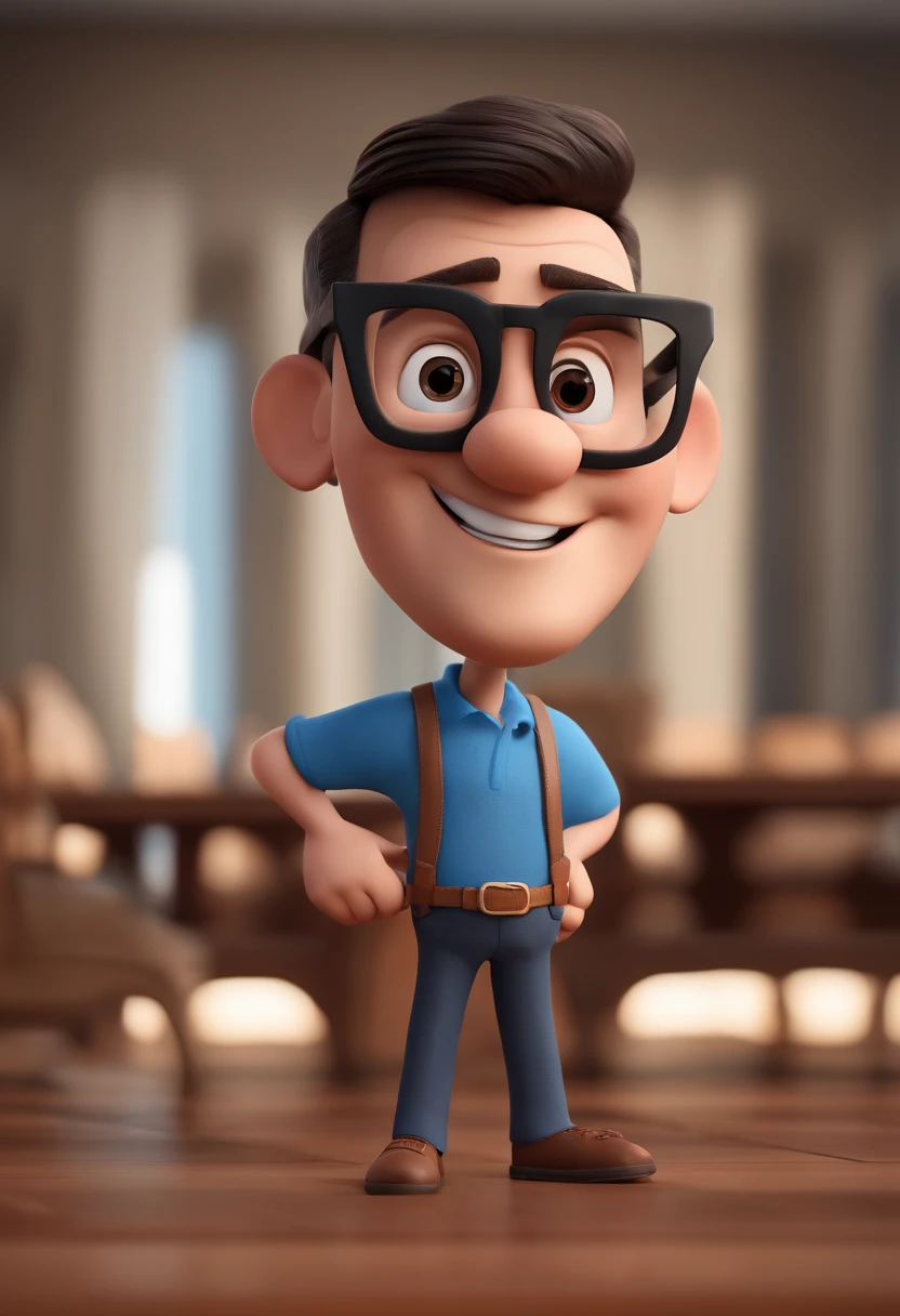 Cartoon character of a man with black glasses and a blue shirt, animation character, Caractere estilizado, animation style rendering, 3D estilizado, Arnold Maya render, 3 d render stylized, toon render keyshot, Personagem 3D, Personagem 3D, 3d rendering stylized, 3 d character render, personagem de desenho animado, Personagem de close up, Pose de personagem, (Estilo Pixar) (master part:1.2) (Bokeh) (best quality) (pele detalhada) (textura detalhada) (8k) (argila) (Cinematic lighting) (foco nítido