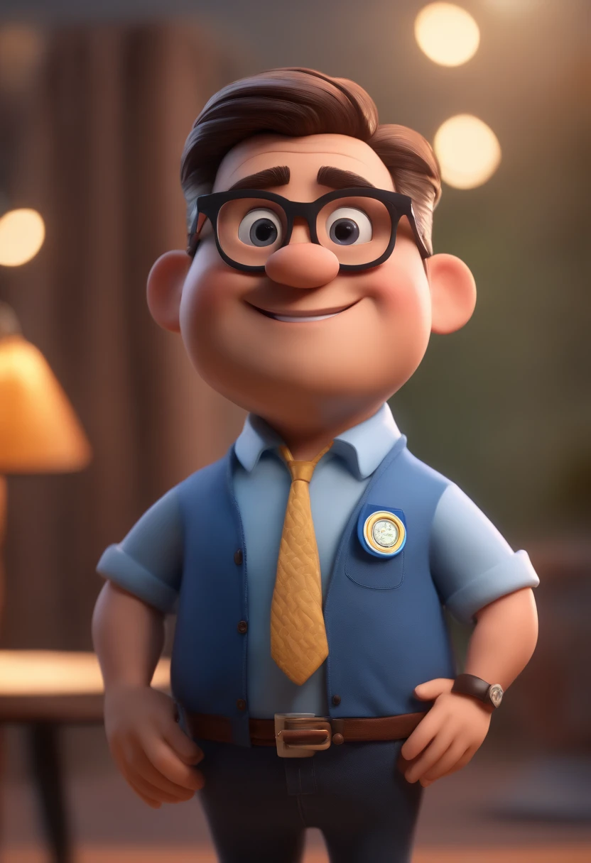 Cartoon character of a man with black glasses and a blue shirt, animation character, Caractere estilizado, animation style rendering, 3D estilizado, Arnold Maya render, 3 d render stylized, toon render keyshot, Personagem 3D, Personagem 3D, 3d rendering stylized, 3 d character render, personagem de desenho animado, Personagem de close up, Pose de personagem,  (Estilo Pixar) (master part:1.2) (Bokeh) (best quality) (pele detalhada) (textura detalhada) (8k) (argila) (Cinematic lighting) (foco nítido