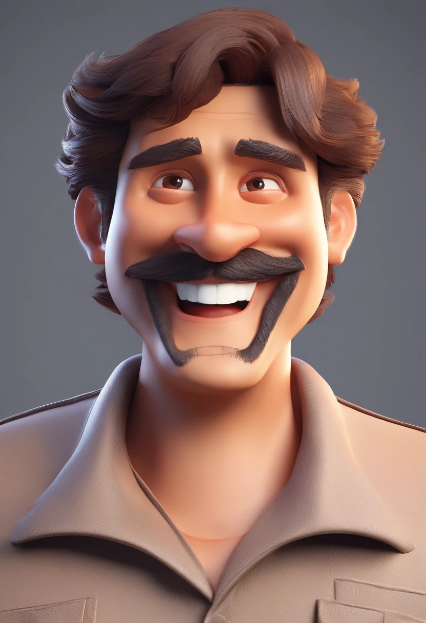 Smiling Man Illustration, sorriso insano, Homem de pele marrom com um sorriso gigante, happily smiling at the camera, sorriso atrevido, he's smiling, sorriso muito grande, Macho sorridente, foto de perfil headshot, rindo sorriso enorme, desenhando no estilo de Arte 3D, c4d, fundo de cor branco puro, estilo disney, estilo pixar render ilustracao Super Detalhe, 8k