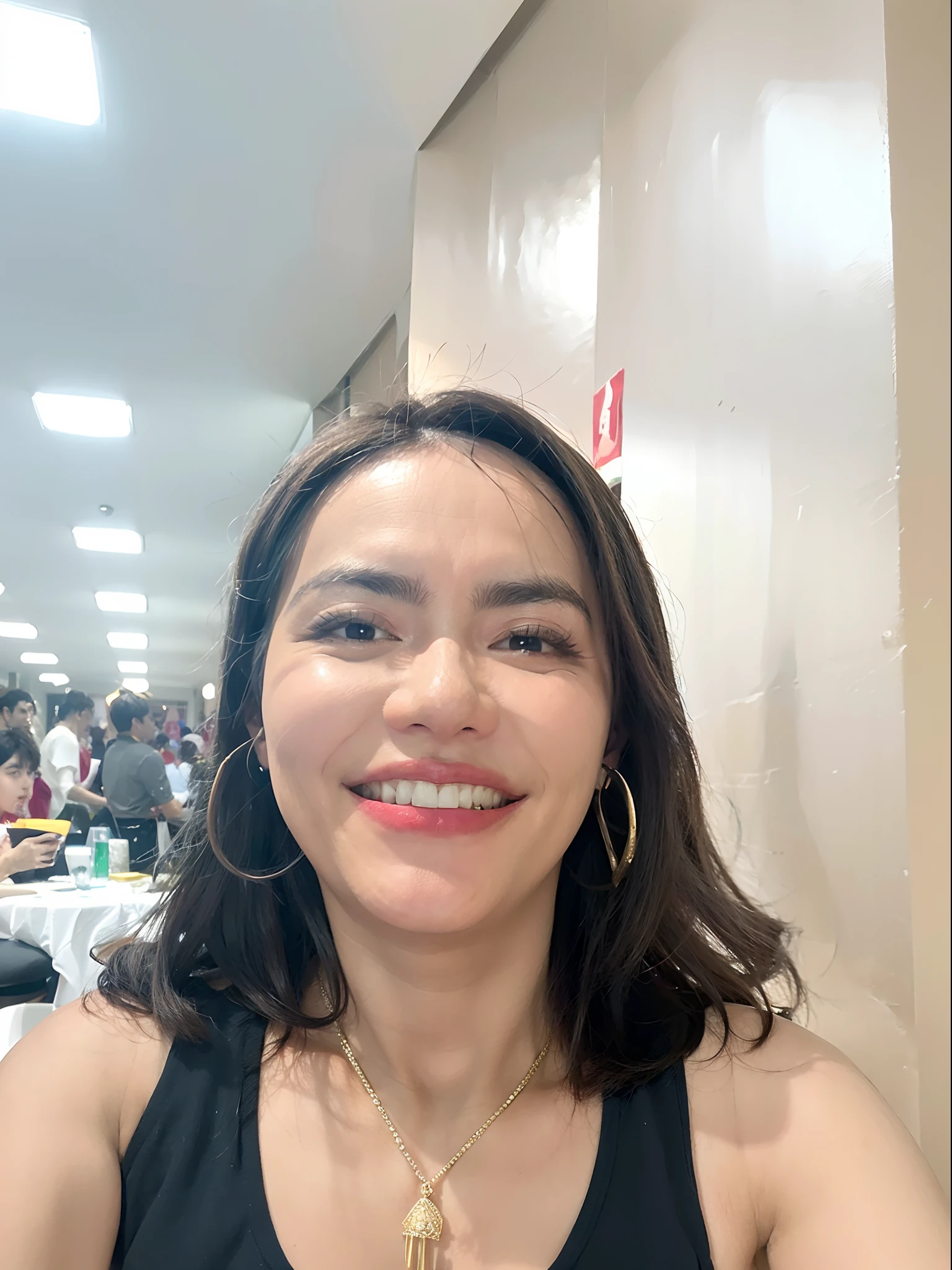 mulher sorridente na regata preta com grandes brincos de aro de ouro, Directed by: Nandor Soldier, Parece Fabiula Nascimento, Malika Favre, In Sao Paulo, Directed by: Emerson Silva, 3 5 year brazilian mother, happily smiling at the camera, by Maria Helena Vieira da Silva, Ayahausca, Alanis Guillen, Anos Imane