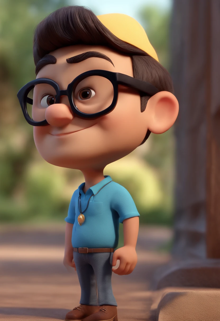 Cartoon character of a man with black glasses and a blue shirt, animation character, Caractere estilizado, animation style rendering, 3D estilizado, Arnold Maya render, 3 d render stylized, toon render keyshot, Personagem 3D, Personagem 3D, 3d rendering stylized, 3 d character render, personagem de desenho animado, Personagem de close up, Pose de personagem, (Estilo Pixar) (master part:1.2) (Bokeh) (best quality) (pele detalhada) (textura detalhada) (8k) (argila) (Cinematic lighting) (foco nítido
